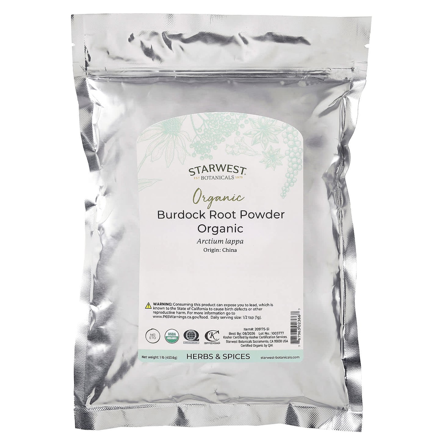 Starwest Botanicals, Organic Burdock Root Powder , 1 lb (453.6 g) - Image 2