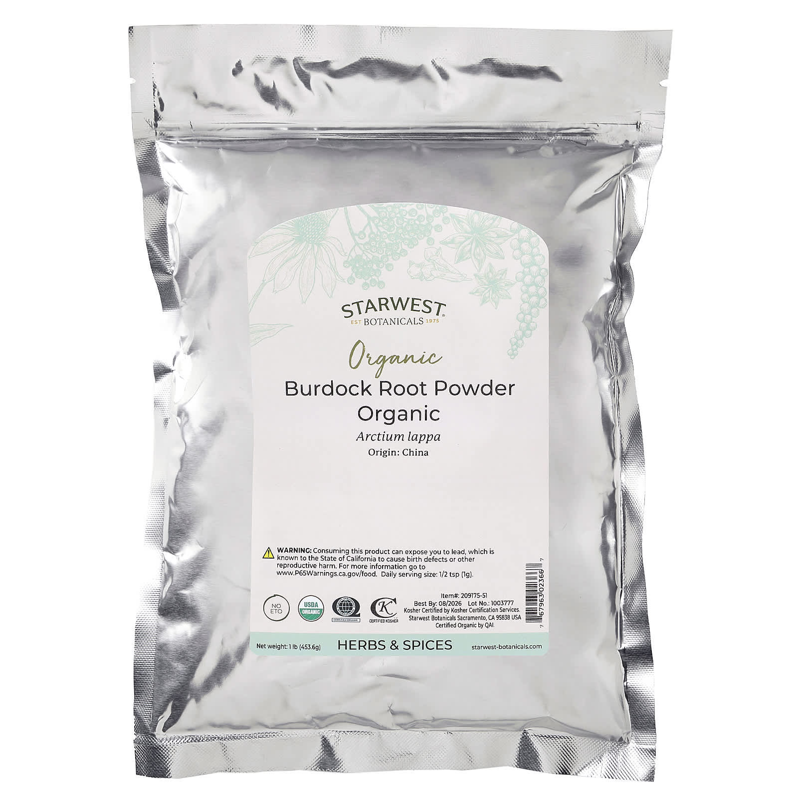 Starwest Botanicals, Organic Burdock Root Powder , 1 lb (453.6 g) - Image 2