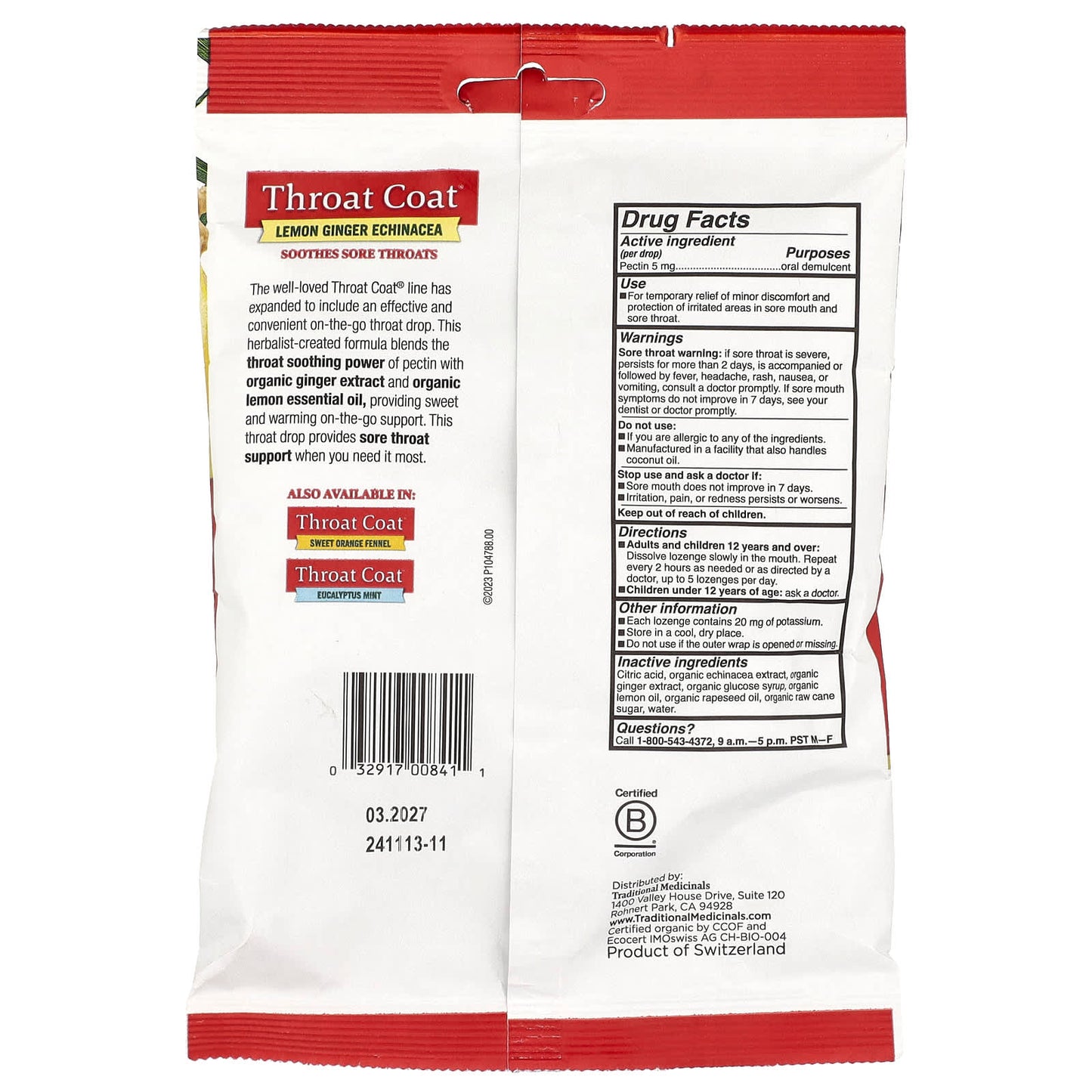 Traditional Medicinals, Organic Throat Coat® Drops, Lemon Ginger Echinacea, 30 Pectin Throat Drops - Image 2