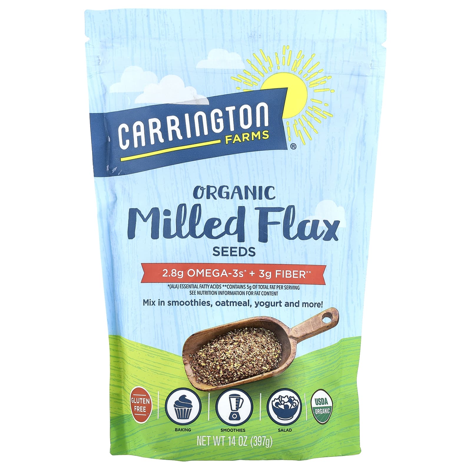 Carrington Farms Organic Cold-Milled Flax Seeds 14oz - Boost Omega-3s & Fiber - Image 1