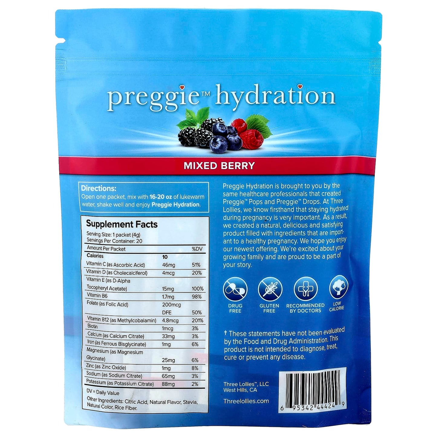 Preggie, Hydration, Mixed Berry, 20 Packets, 0.14 oz (4 g) Each - Image 2