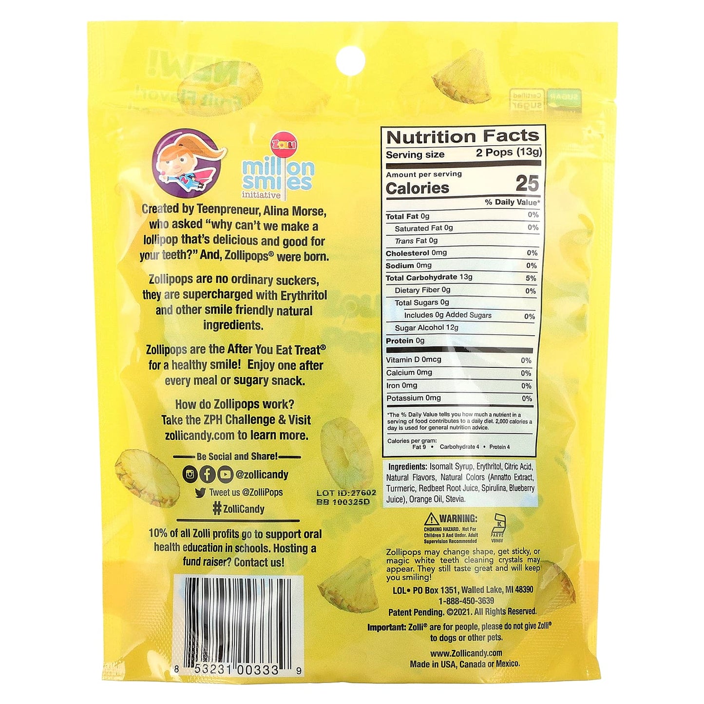 Zollipops, The Clean Teeth Pops, Pineapple, 3.1 oz - Image 2