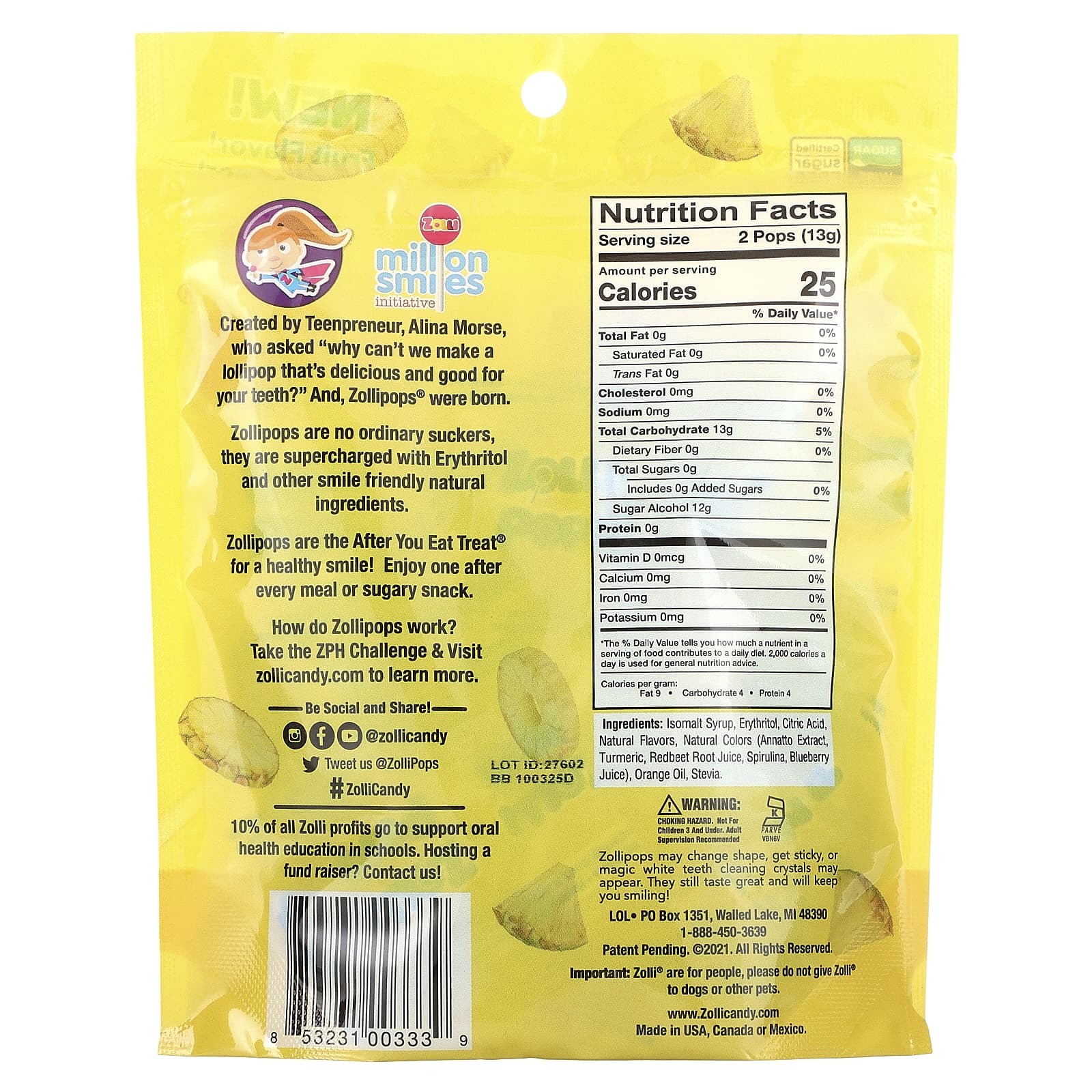 Zollipops, The Clean Teeth Pops, Pineapple, 3.1 oz - Image 2