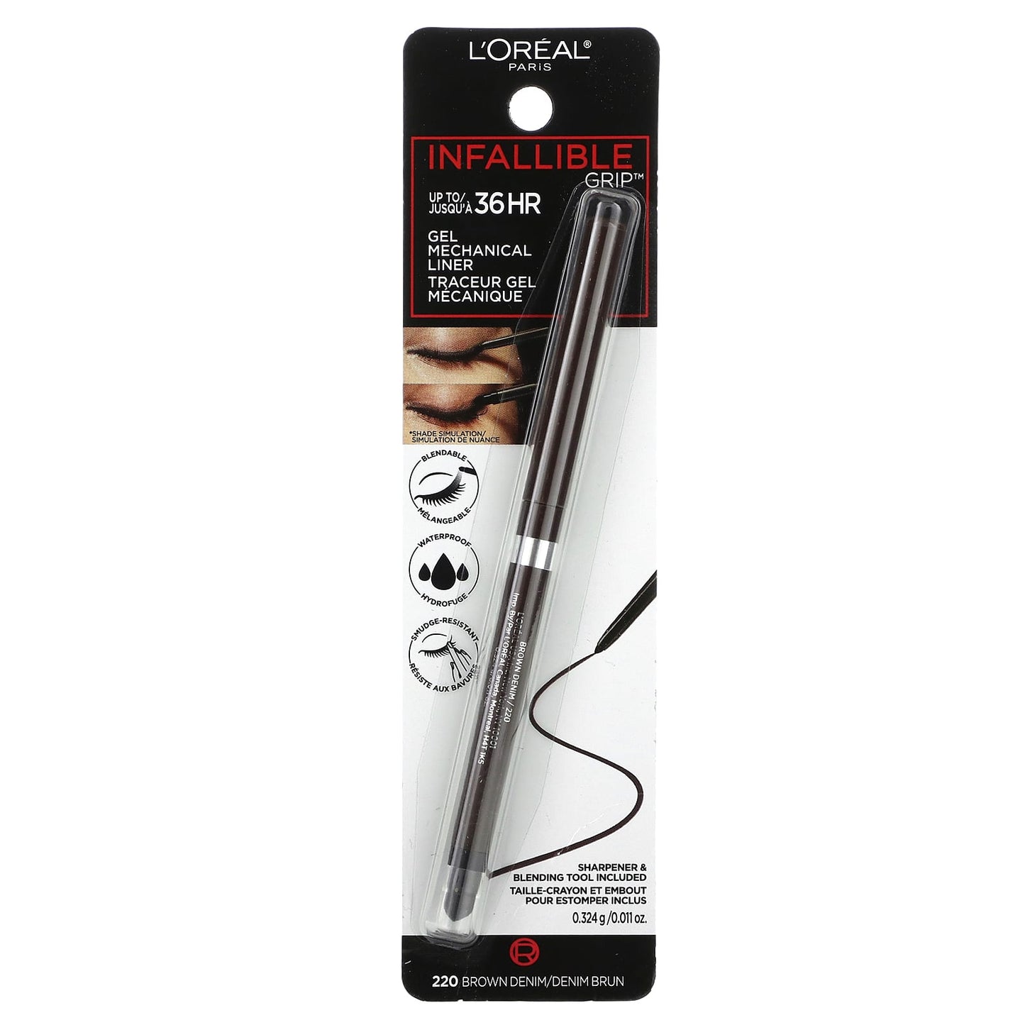 L'Oréal, Infallible Grip, 36 HR Gel Mechanical Liner, 220 Brown Denim, 0.011 oz (0.324 g) - Image 2