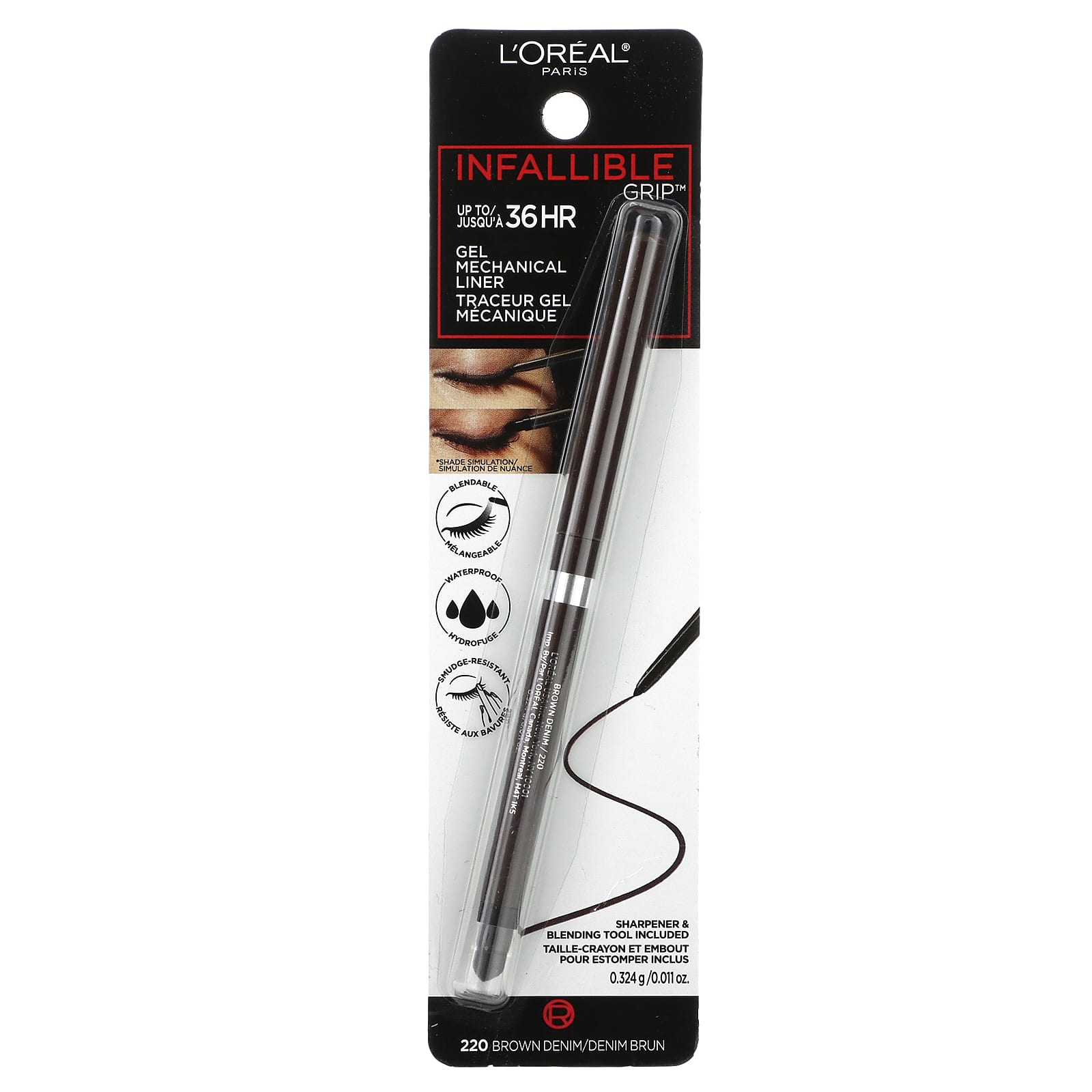 L'Oréal, Infallible Grip, 36 HR Gel Mechanical Liner, 220 Brown Denim, 0.011 oz (0.324 g) - Image 2
