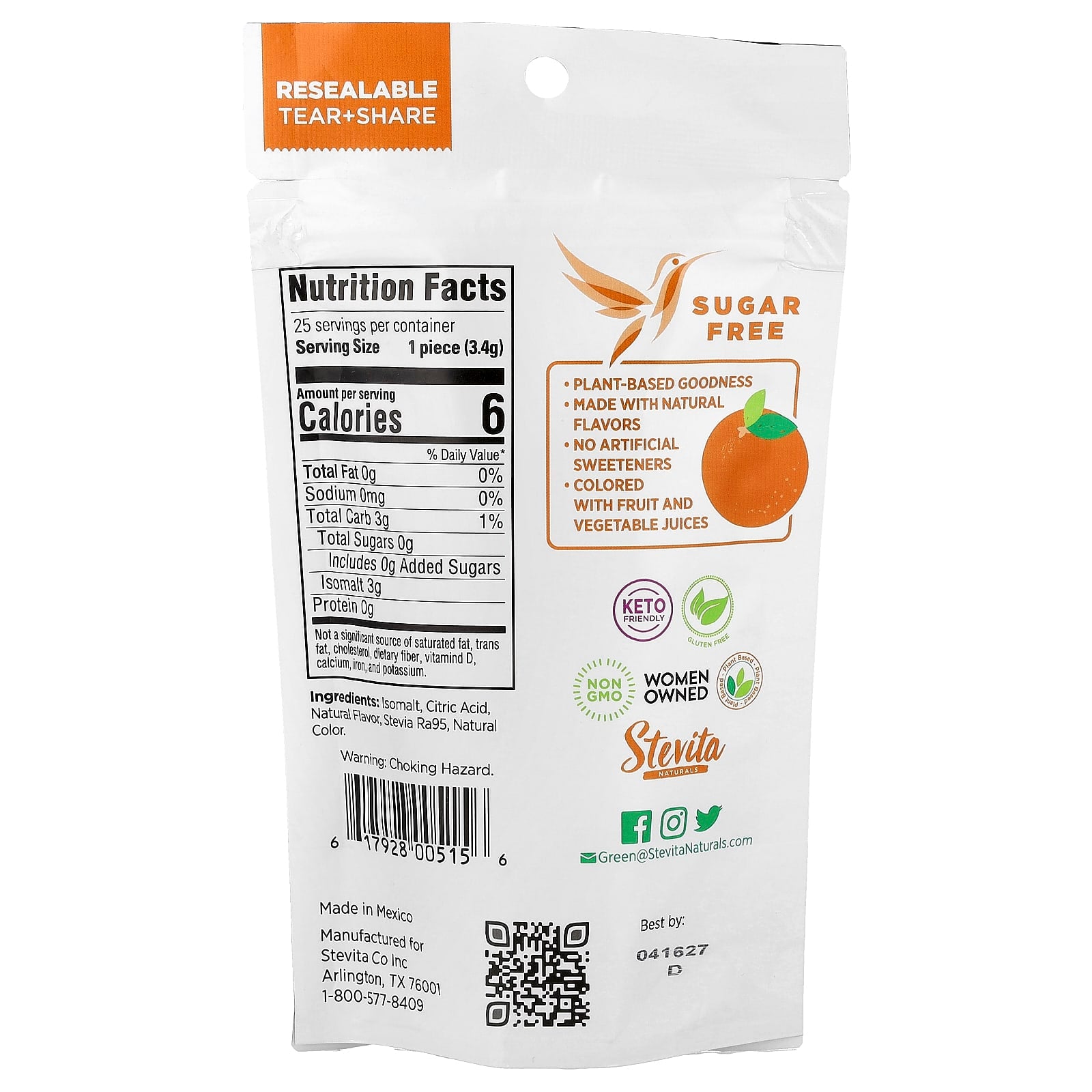 Stevita, Naturals, Sugar Free Hard Candy, Outrageous Orange, 3 oz (85 g) - Image 2