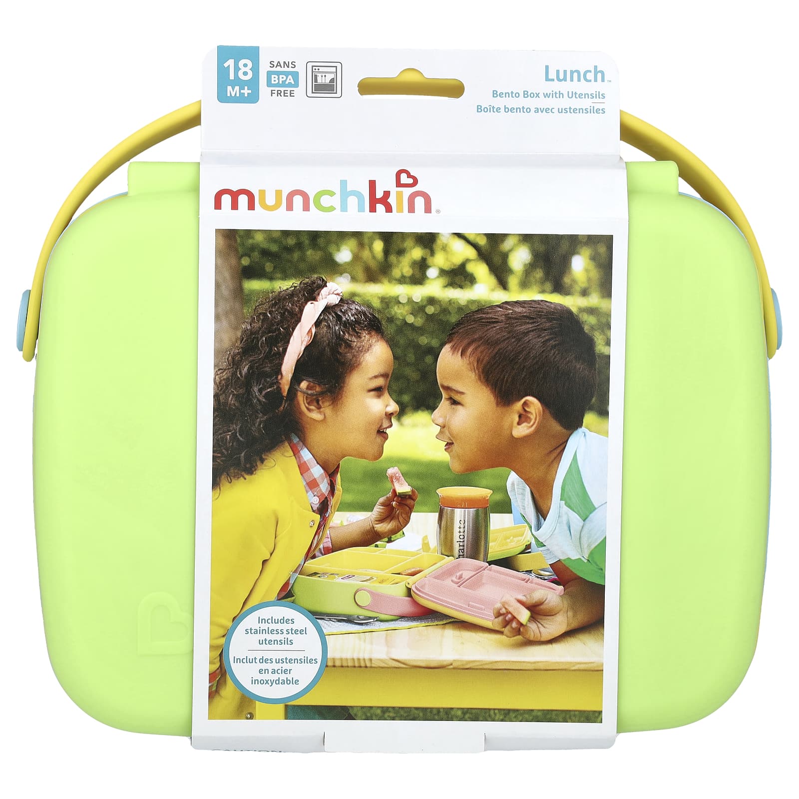 Munchkin, Lunch™, Bento Box With Utensils, 18 Months+, Green, 3 Piece Set - Image 1