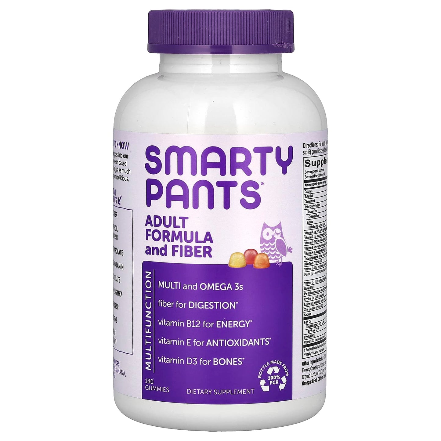 SmartyPants, Adult Formula and Fiber, Lemon, Strawberry Banana, and Orange, 180 Gummies - Image 1