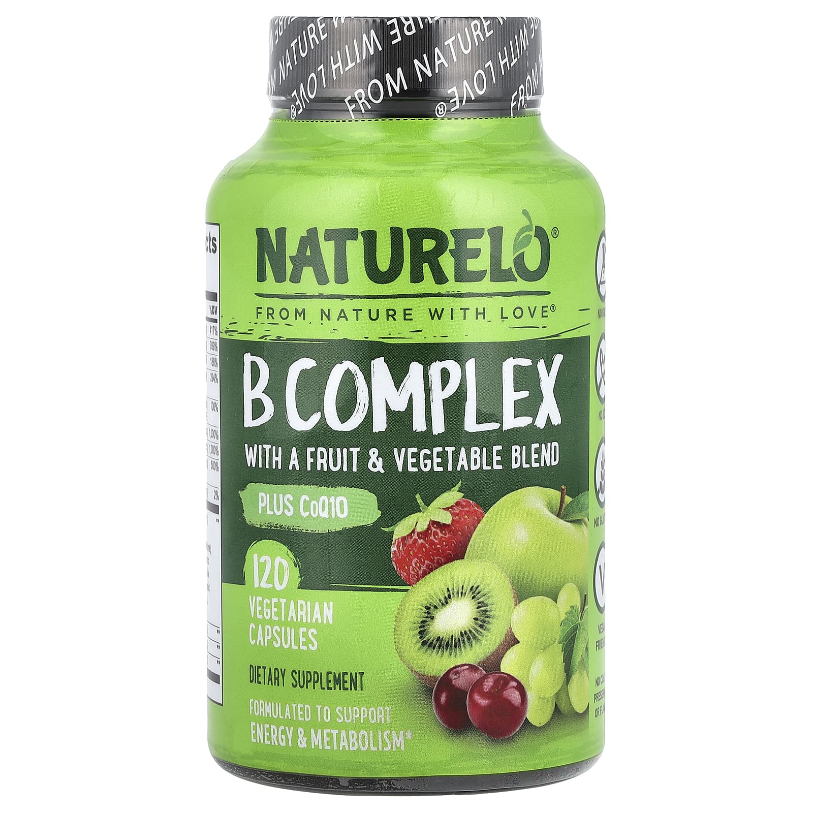 NATURELO, B Complex with a Fruit & Vegetable Blend, Plus CoQ10, 120 Vegetarian Capsules - Image 1