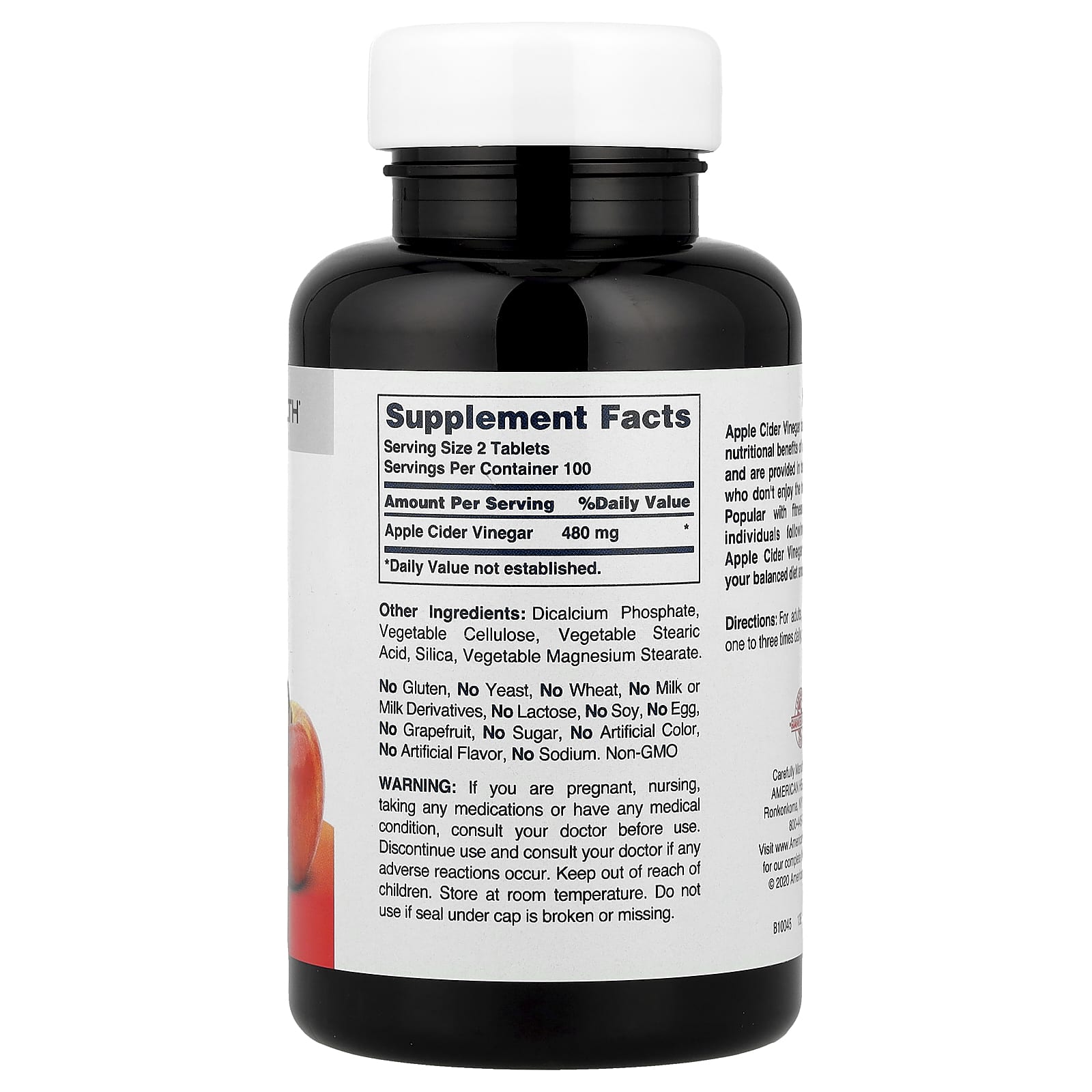 Natural Apple Cider Vinegar Tablets - 200 Count | American Health - Image 2
