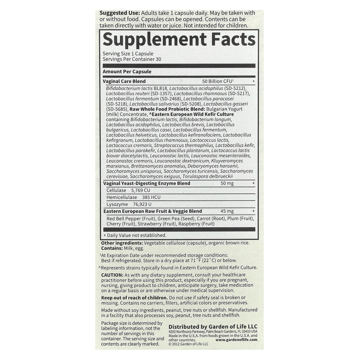 Garden of Life, RAW Probiotics, Vaginal Care, 30 Vegetarian Capsules