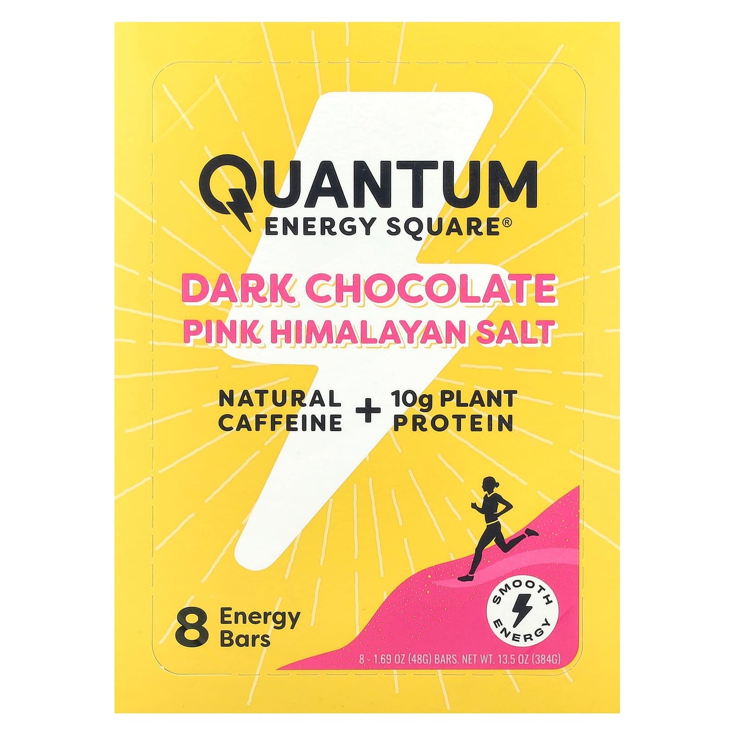 Quantum Energy Square, Dark Chocolate Pink Himalayan Salt, 8 Energy Bars, 1.69 oz (48 g) Each - Image 1