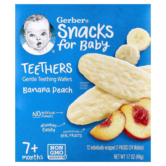 Gerber Baby Teethers, Banana Peach, Gentle Teething Wafers for 7+ Months - Image 1