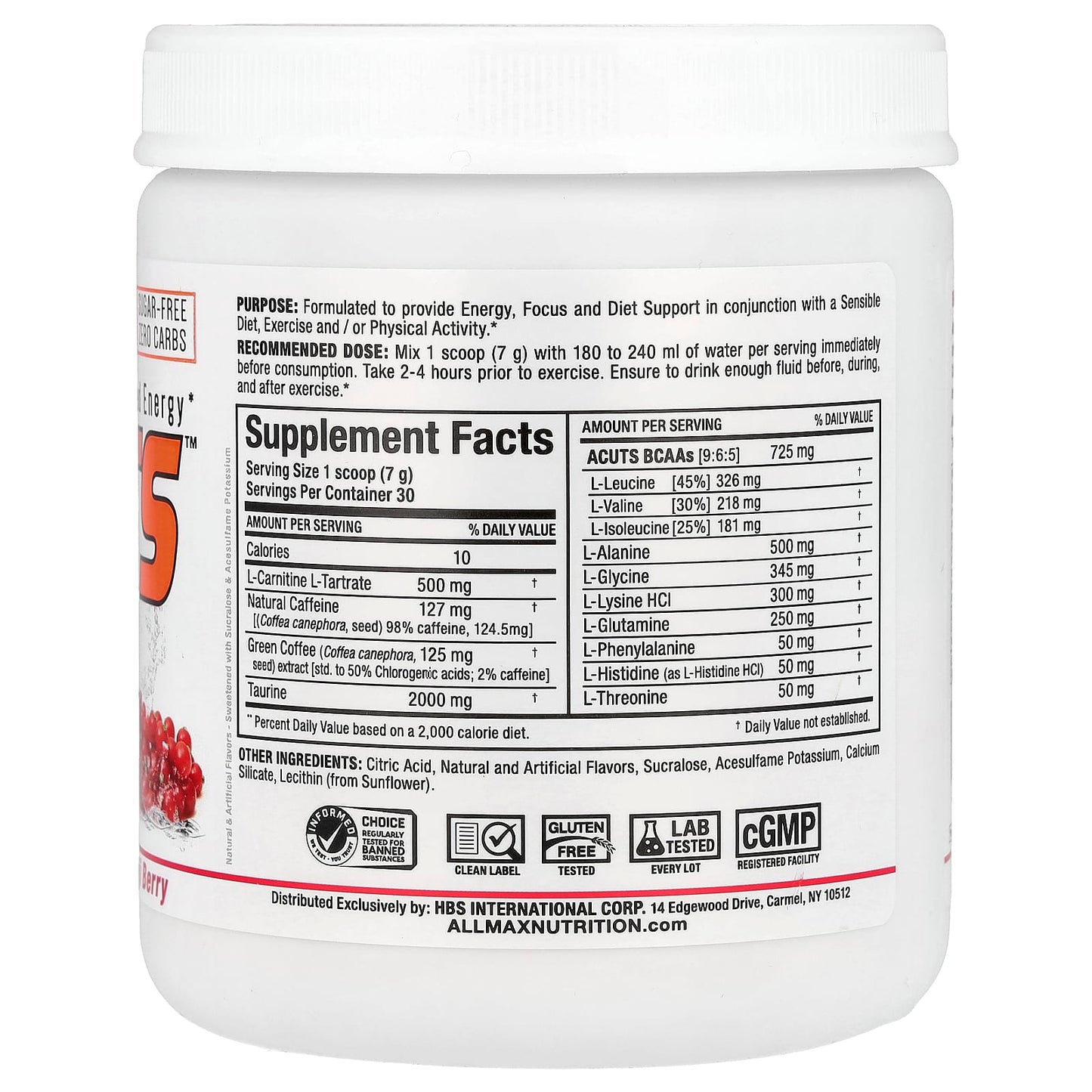 ALLMAX Amino-Charged Energy with Goji Berry - Sugar-Free, Gluten-Free, 7.4 oz (210 g) - Image 2