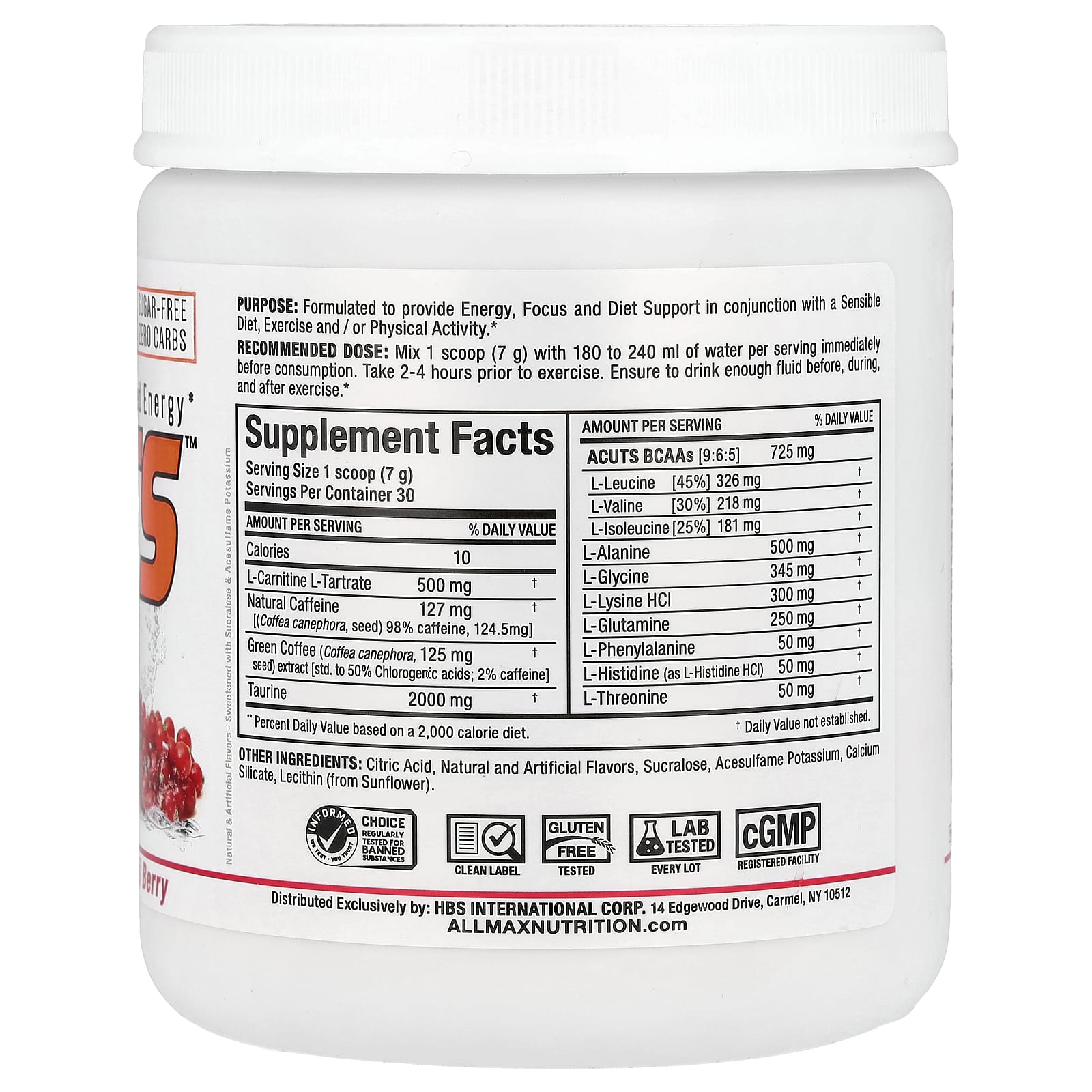 ALLMAX Amino-Charged Energy with Goji Berry - Sugar-Free, Gluten-Free, 7.4 oz (210 g) - Image 2