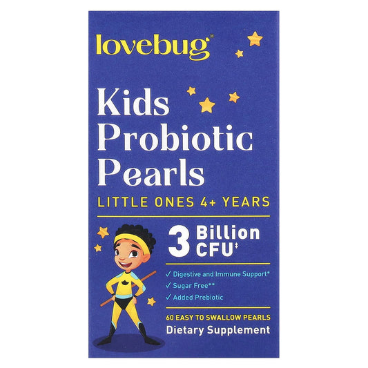 LoveBug Probiotics, Kids Probiotics Pearls, 4+ Years, 3 Billion CFU, 60 Easy To Swallow Pearls - Image 1