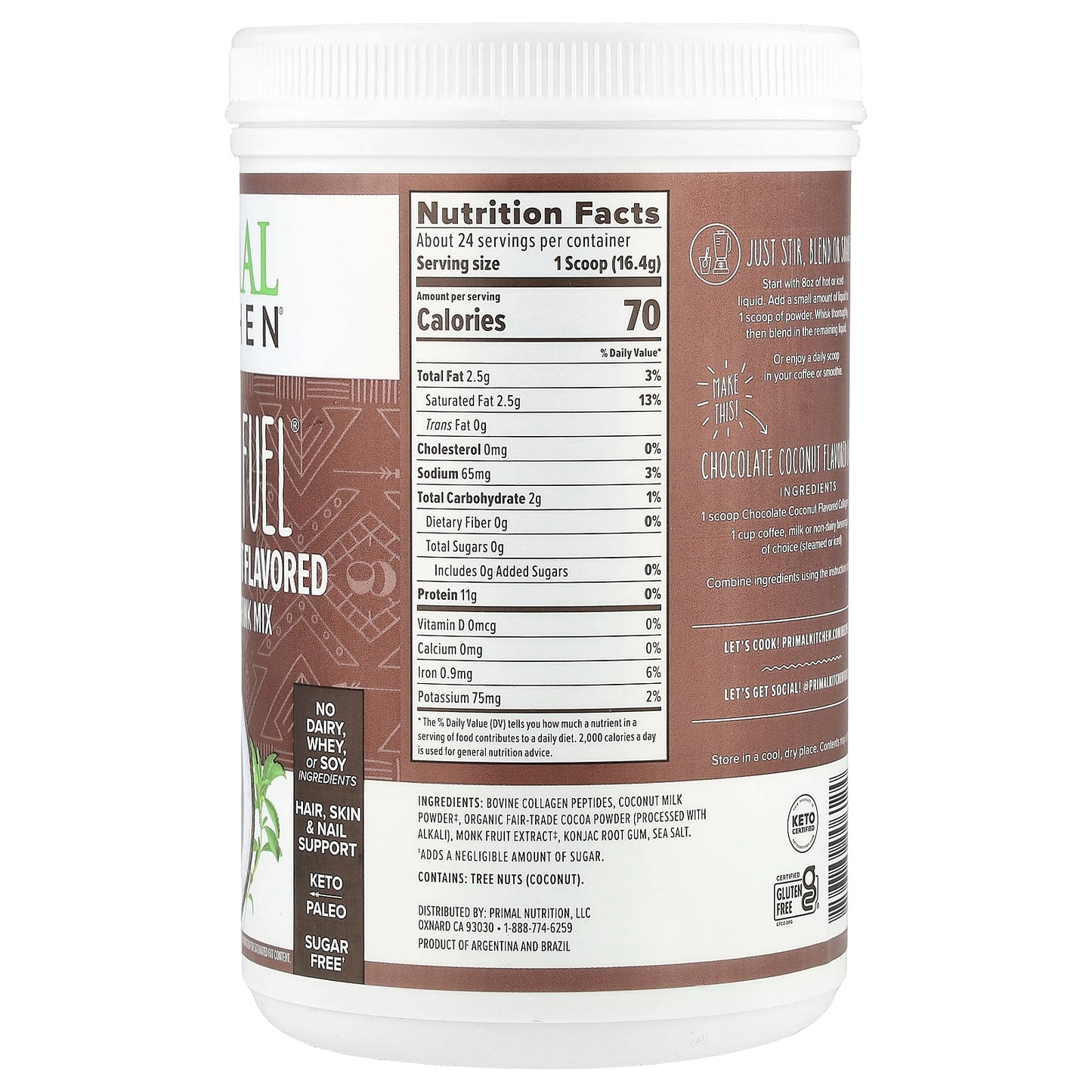 Primal Kitchen, Collagen Fuel®, Chocolate Coconut, 13.89 oz (394 g) - Image 2
