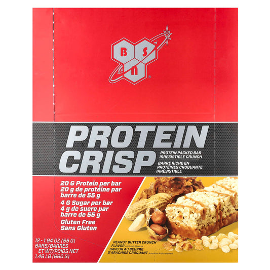 BSN Protein Crisp Peanut Butter Crunch Bars, 12-Pack, 1.94 oz each - Image 1