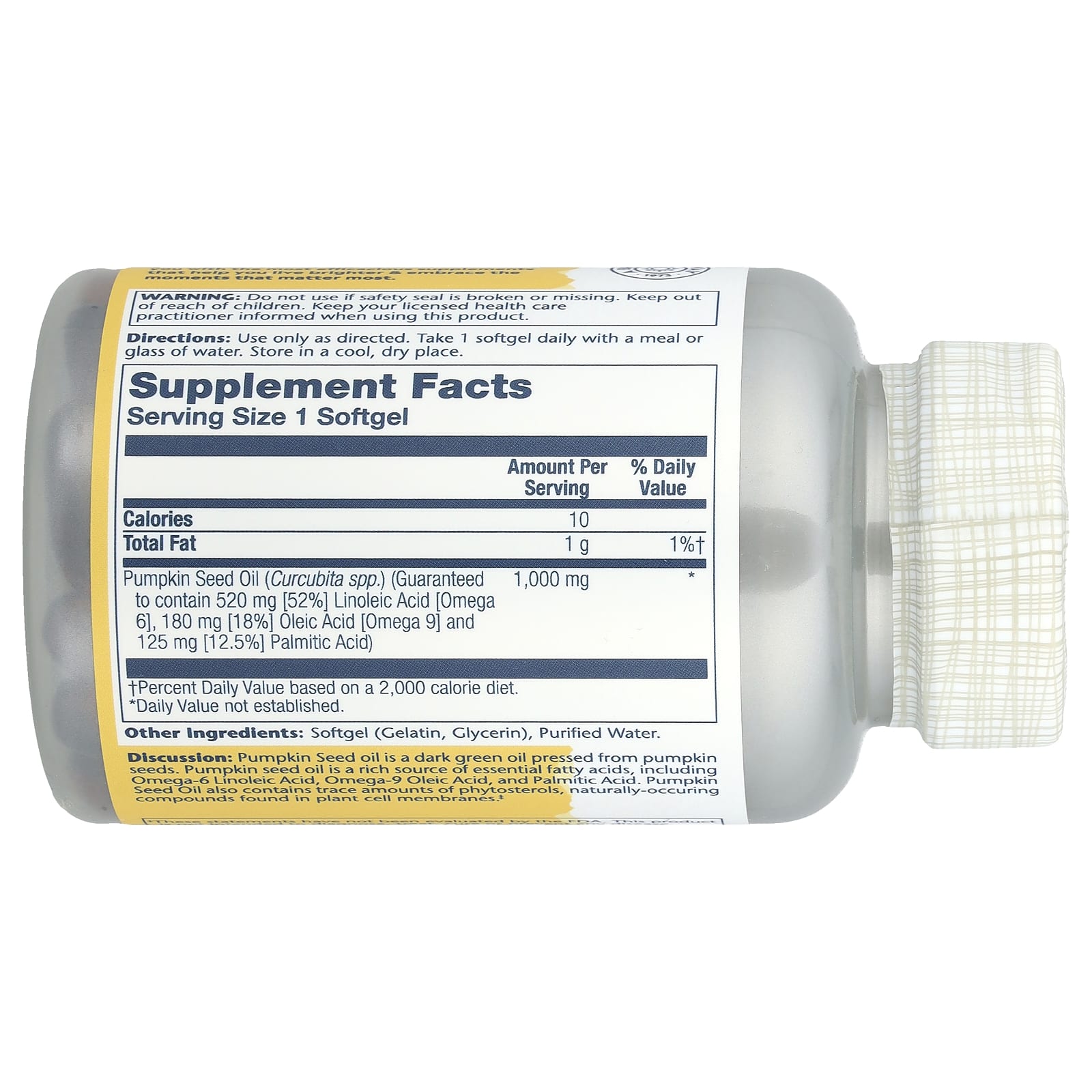 Solaray, Pumpkin Seed Oil, 1,000 mg, 90 Softgels - Image 2