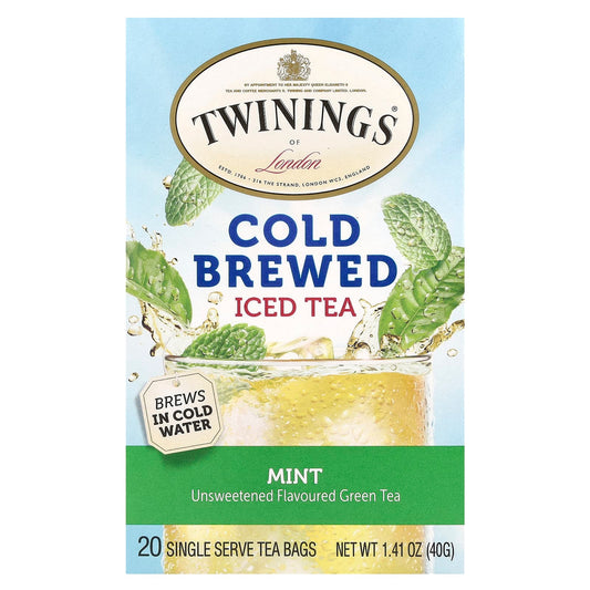 Twinings, Cold Brewed Iced Tea, Green Tea, Unsweetened, Mint, 20 Single Serve Tea Bags, 1.41 oz (40 g) - Image 1