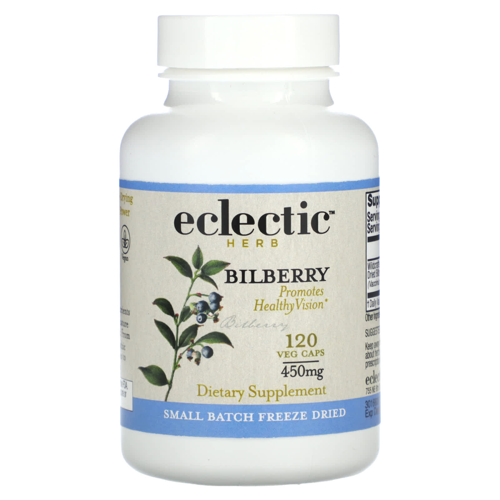 Bilberry Supplement for Healthy Vision by Eclectic Herb - 120 Veg Caps - Image 1