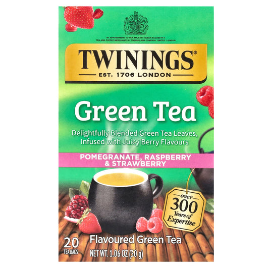 Twinings, Flavored Green Tea, Pomegranate, Raspberry & Strawberry, 20 Tea Bags, 1.06 oz (30 g) - Image 1