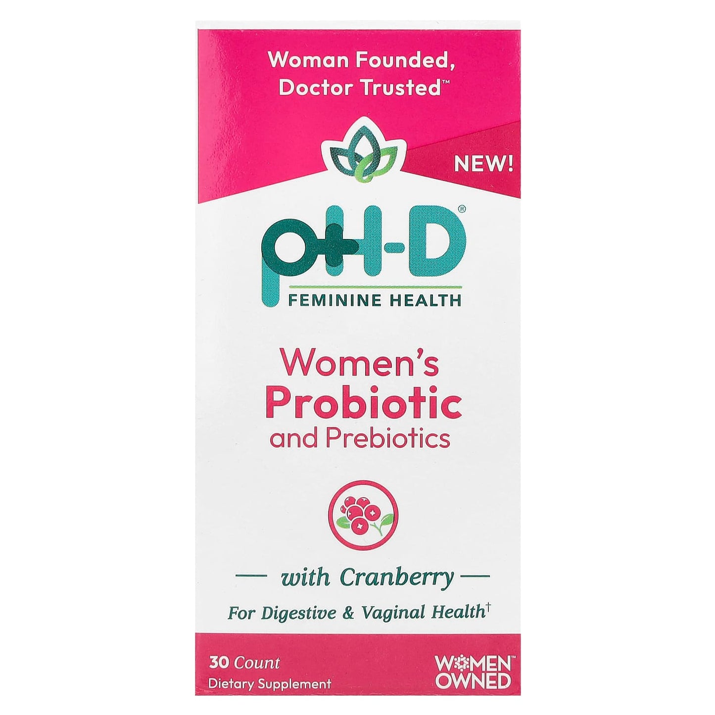 pH-D Feminine Health, Women's Probiotic and Prebiotics With Cranberry, 30 Capsules - Image 1
