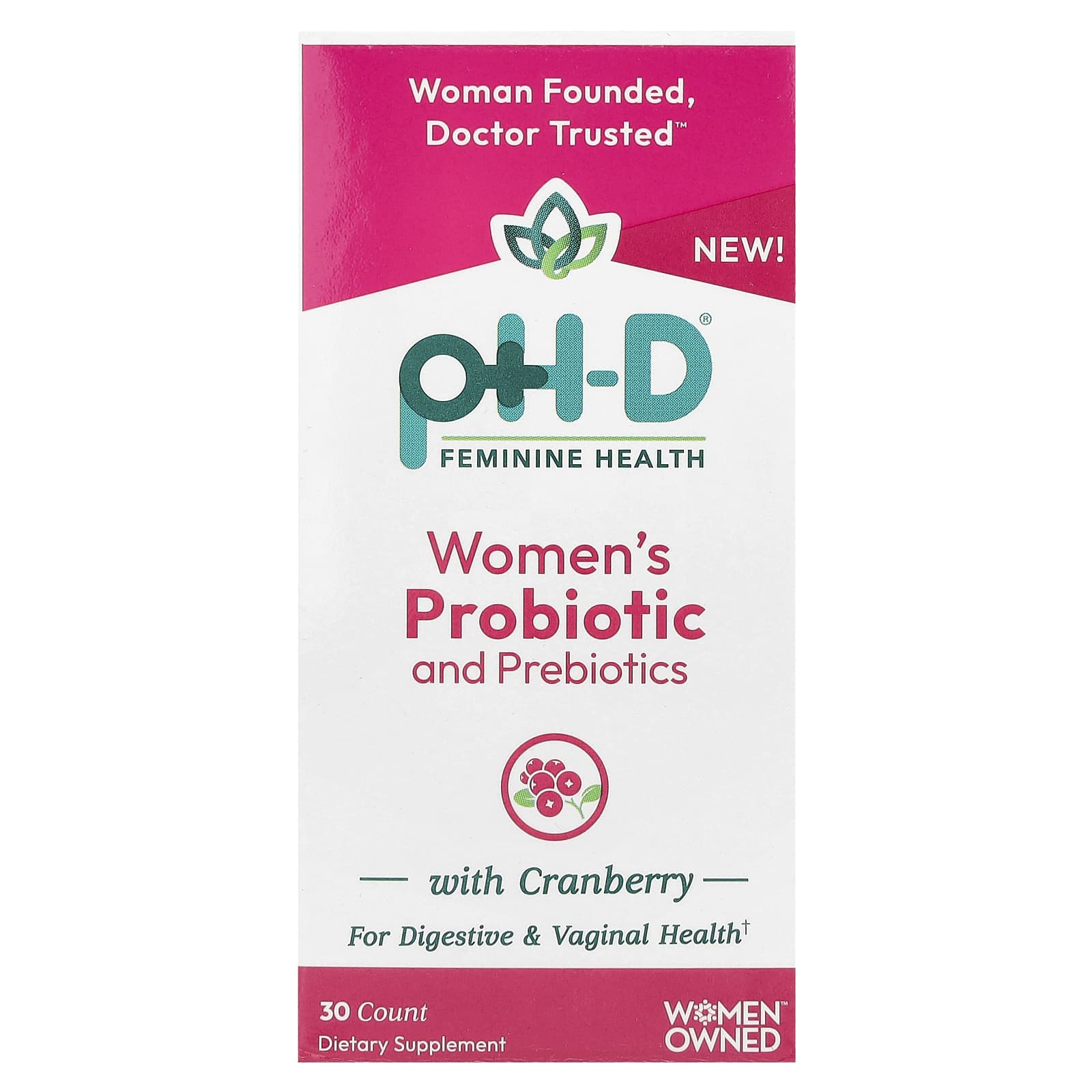 pH-D Feminine Health, Women's Probiotic and Prebiotics With Cranberry, 30 Capsules - Image 1