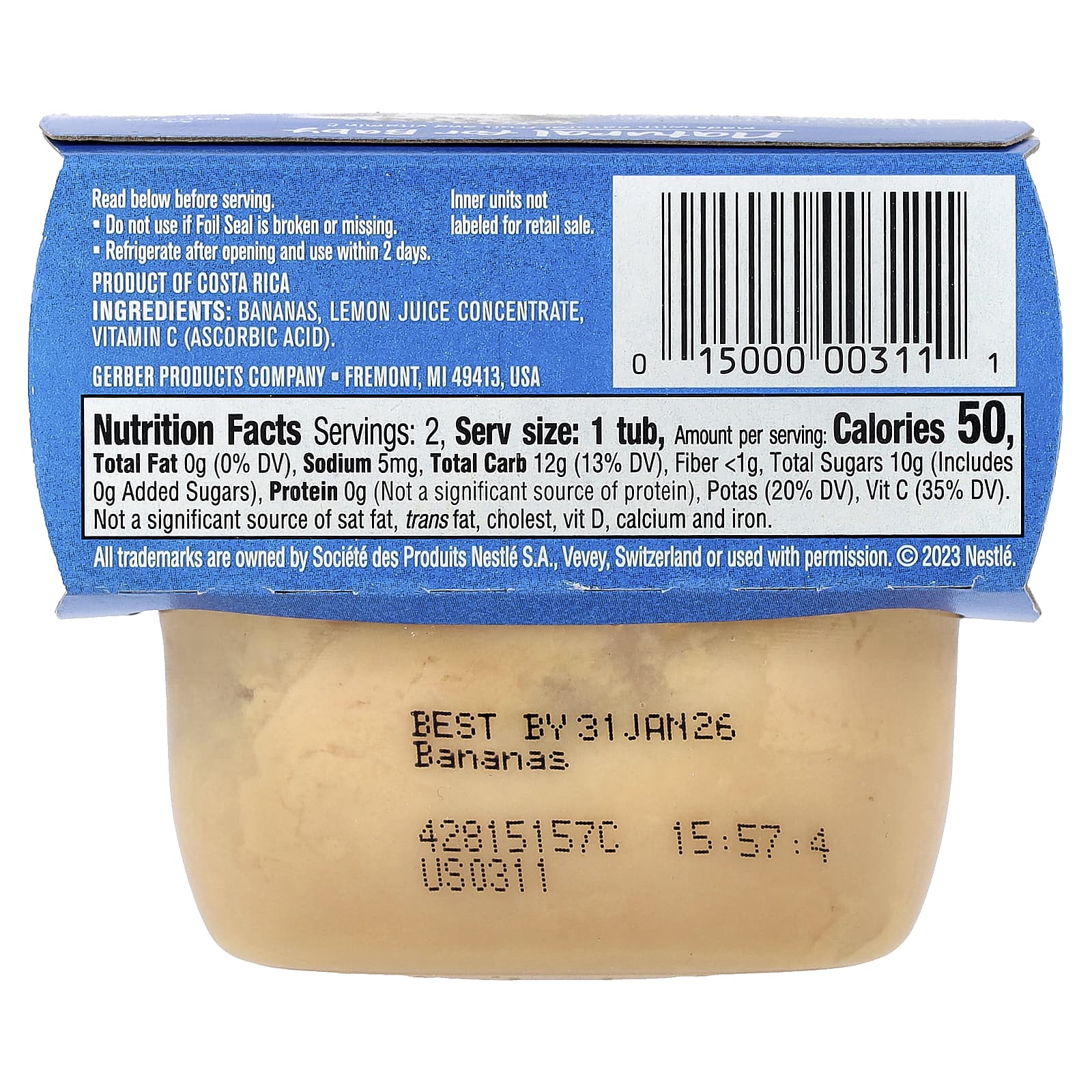 Gerber Natural 1st Foods Banana, 2 Pack, 2 oz Each - No Additives - Image 2