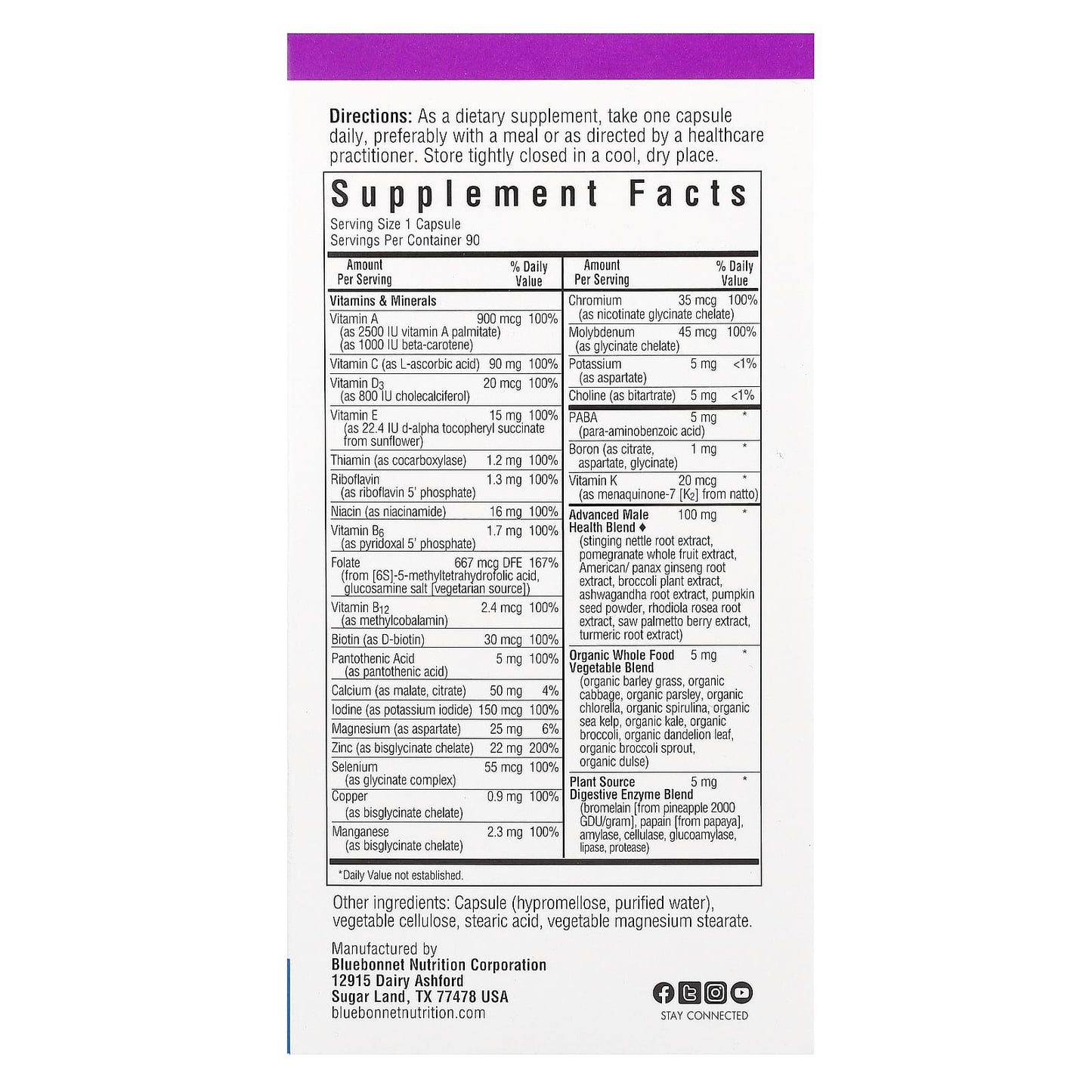 Bluebonnet Nutrition Men's ONE, Whole Food-Based Daily Multivitamin Supplement - Image 2