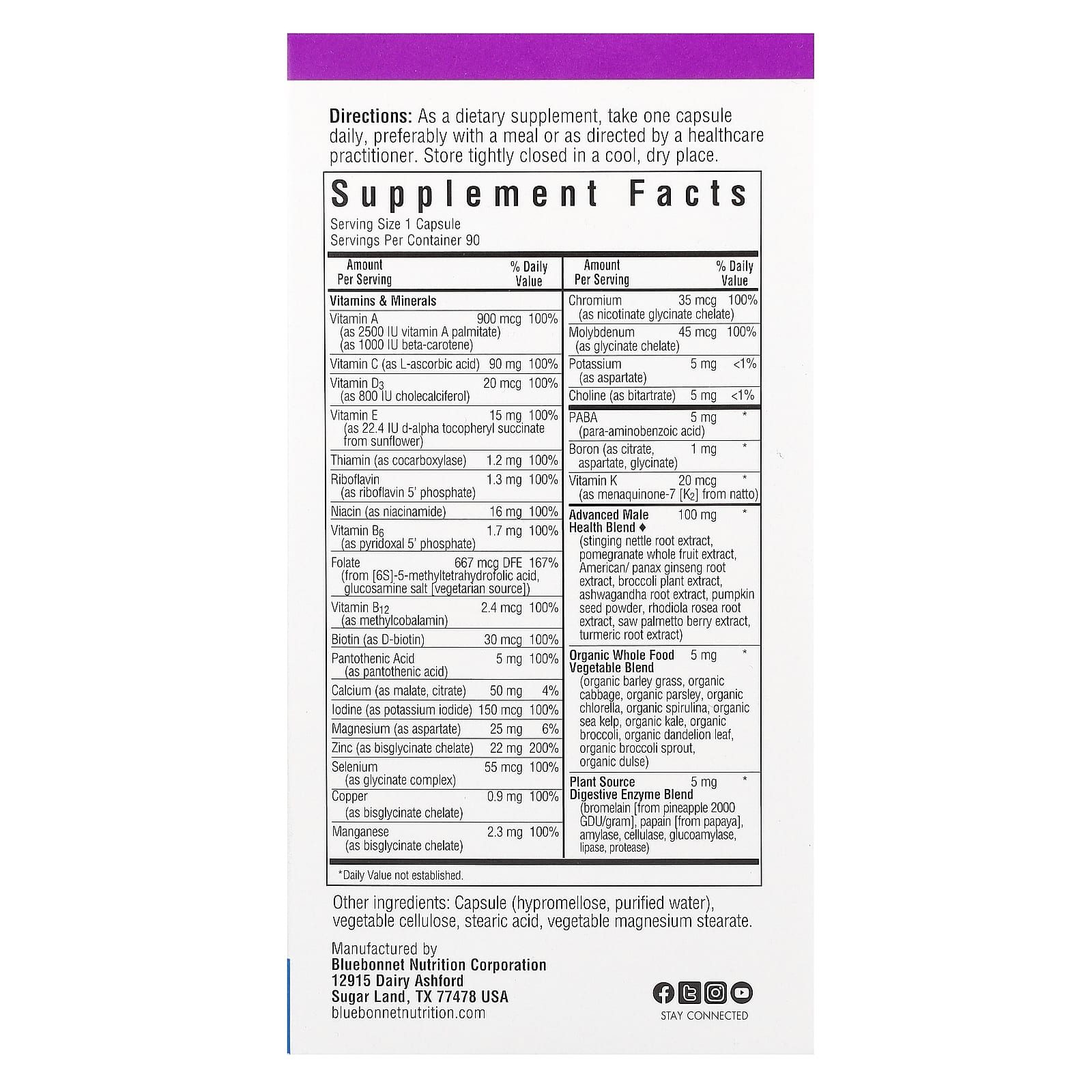 Bluebonnet Nutrition Men's ONE, Whole Food-Based Daily Multivitamin Supplement - Image 2