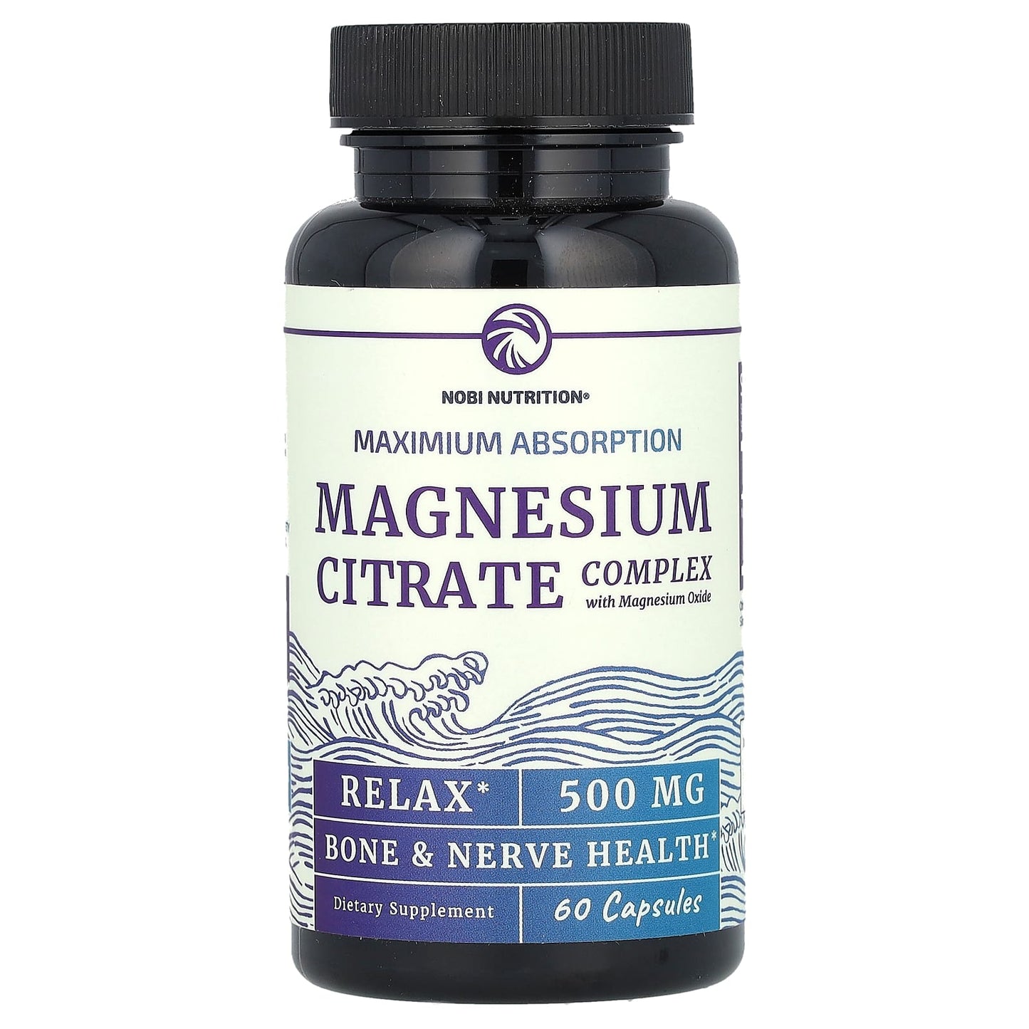 Nobi Nutrition, Magnesium Citrate Complex with Magnesium Oxide, Maximum Absorption, 500 mg, 60 Capsules - Image 1