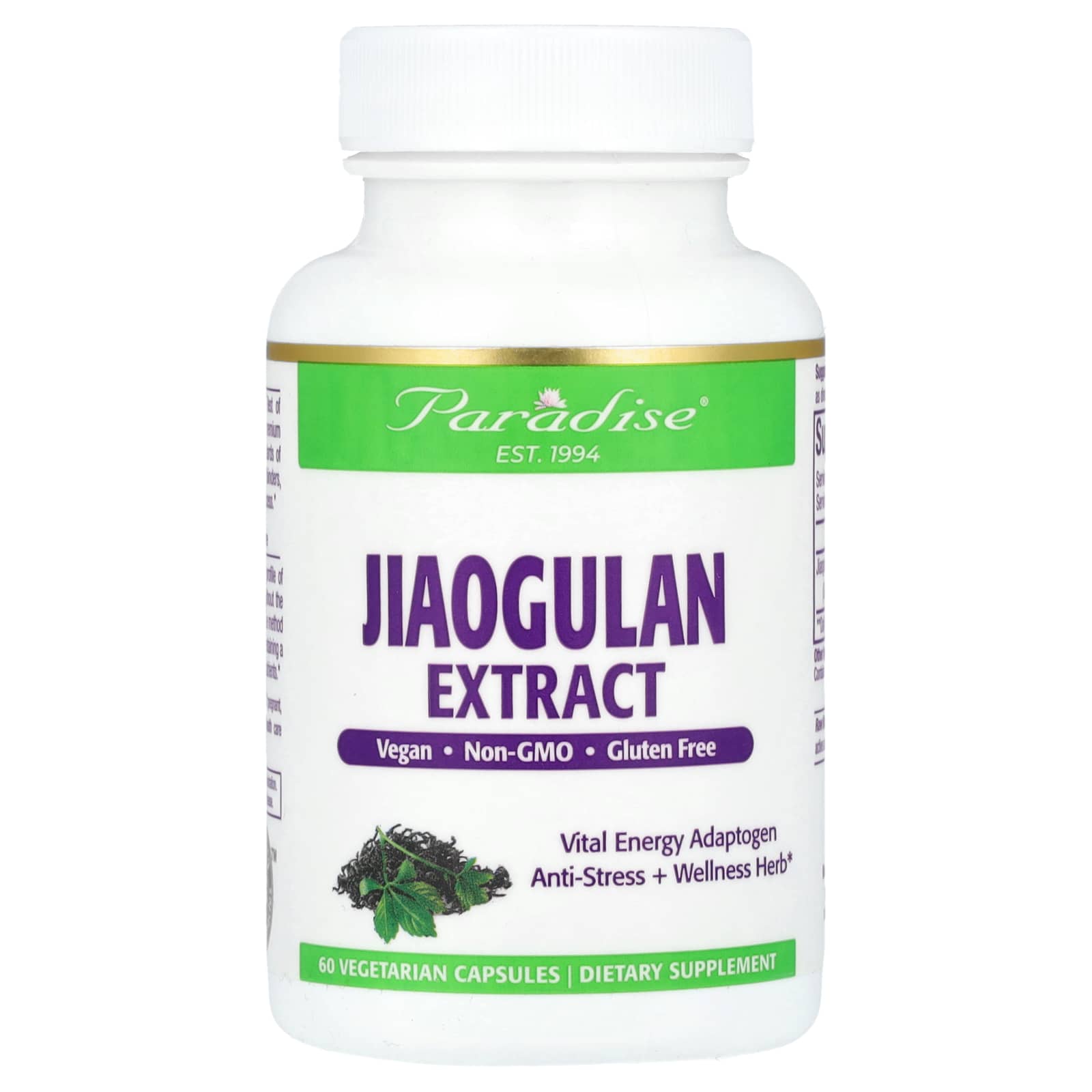 Paradise Herbs, Jiaogulan Extract, 60 Vegetarian Capsules (250 mg per Capsule) - Image 1