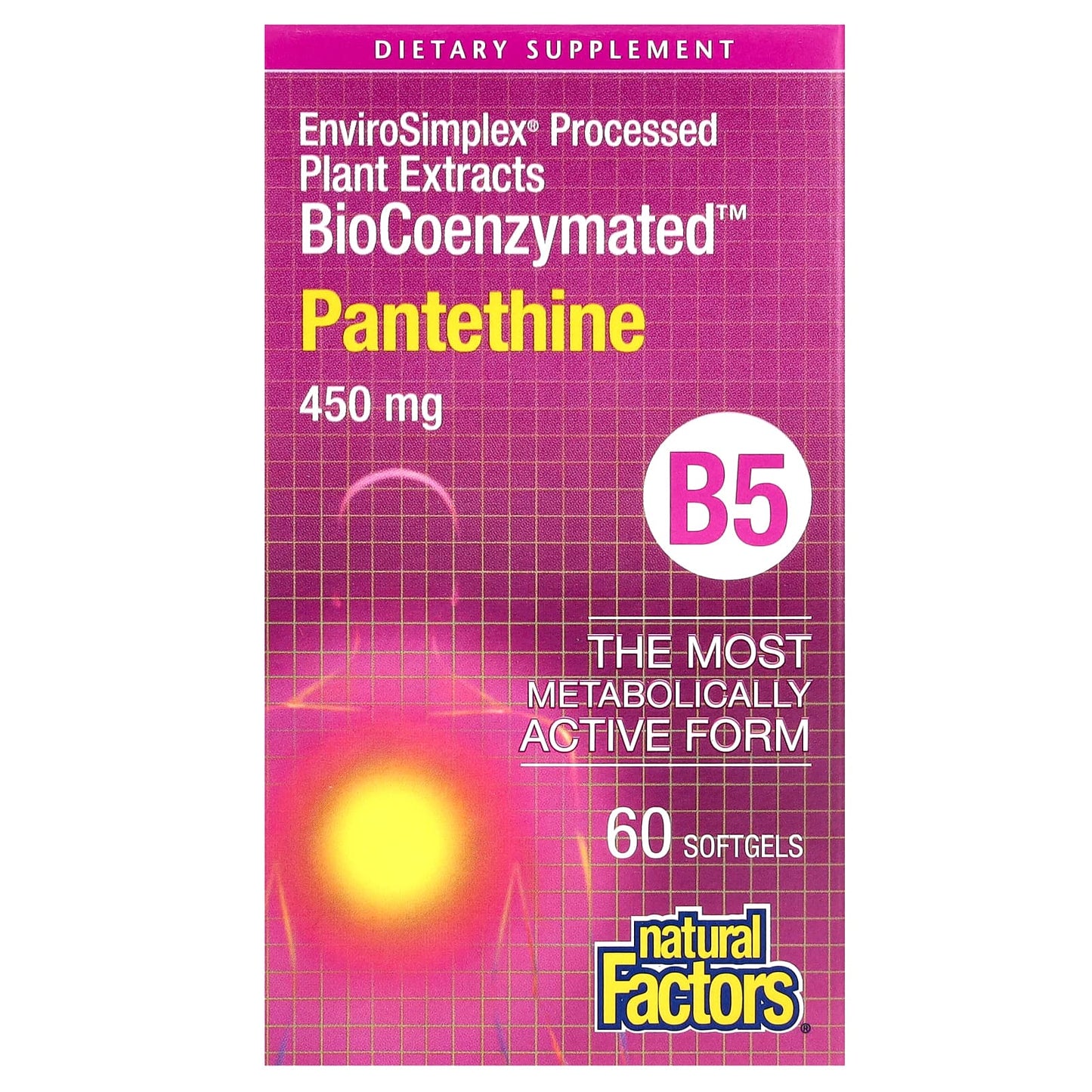 Natural Factors, BioCoenzymated, B5, Pantethine, 450 mg, 60 Softgels - Image 1