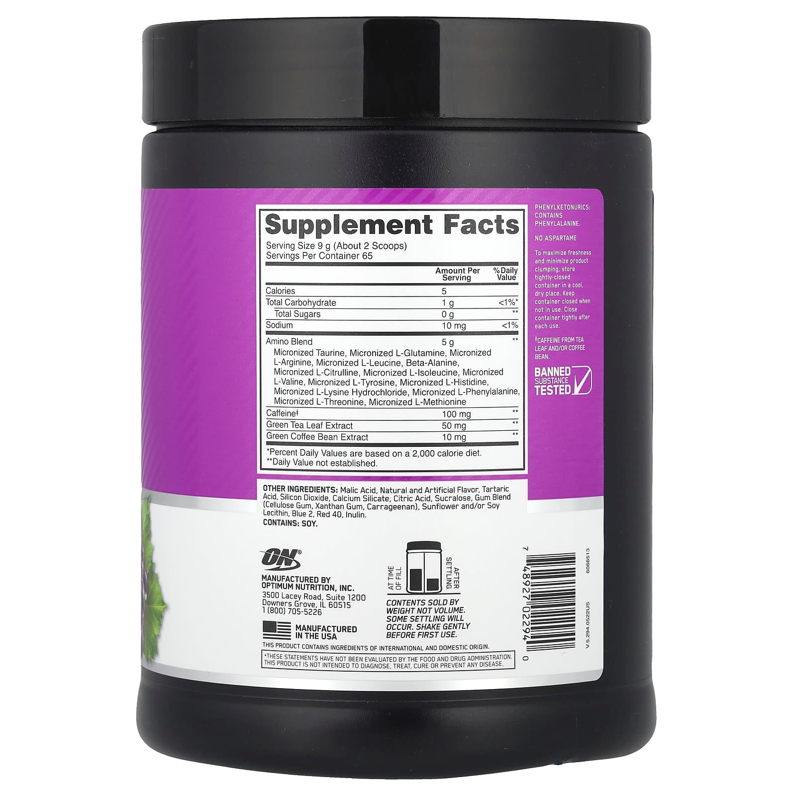 Optimum Nutrition, Essential Amin.O. Energy®, Concord Grape, 1.29 lb (585 g) - Image 2