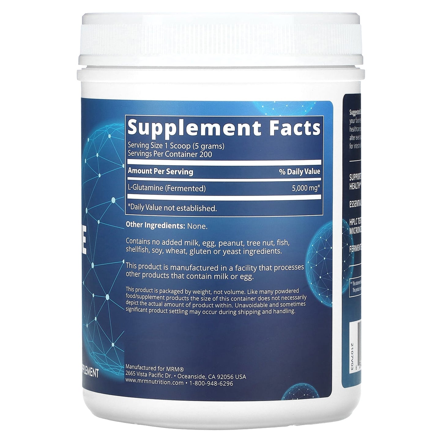 MRM Nutrition, L-Glutamine 1000, Recovery, 2.2 lbs (1,000 g) - Image 2