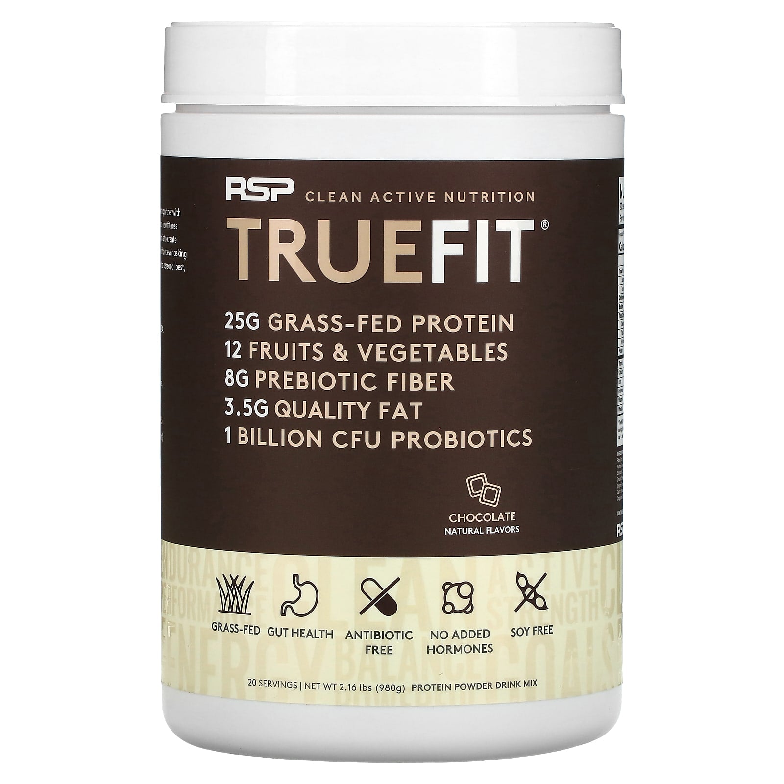 RSP Nutrition, TrueFit, Grass-Fed Protein Shake with Fruits & Vegetbles, Chocolate, 2.16 lbs (980 g) - Image 1