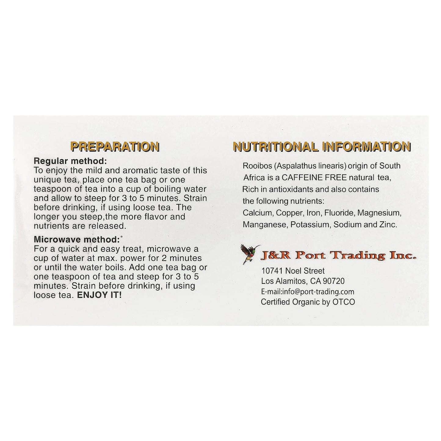 Caffeine-Free Rooibos Red Tea by J&R Port Trading - USDA Organic - Image 2