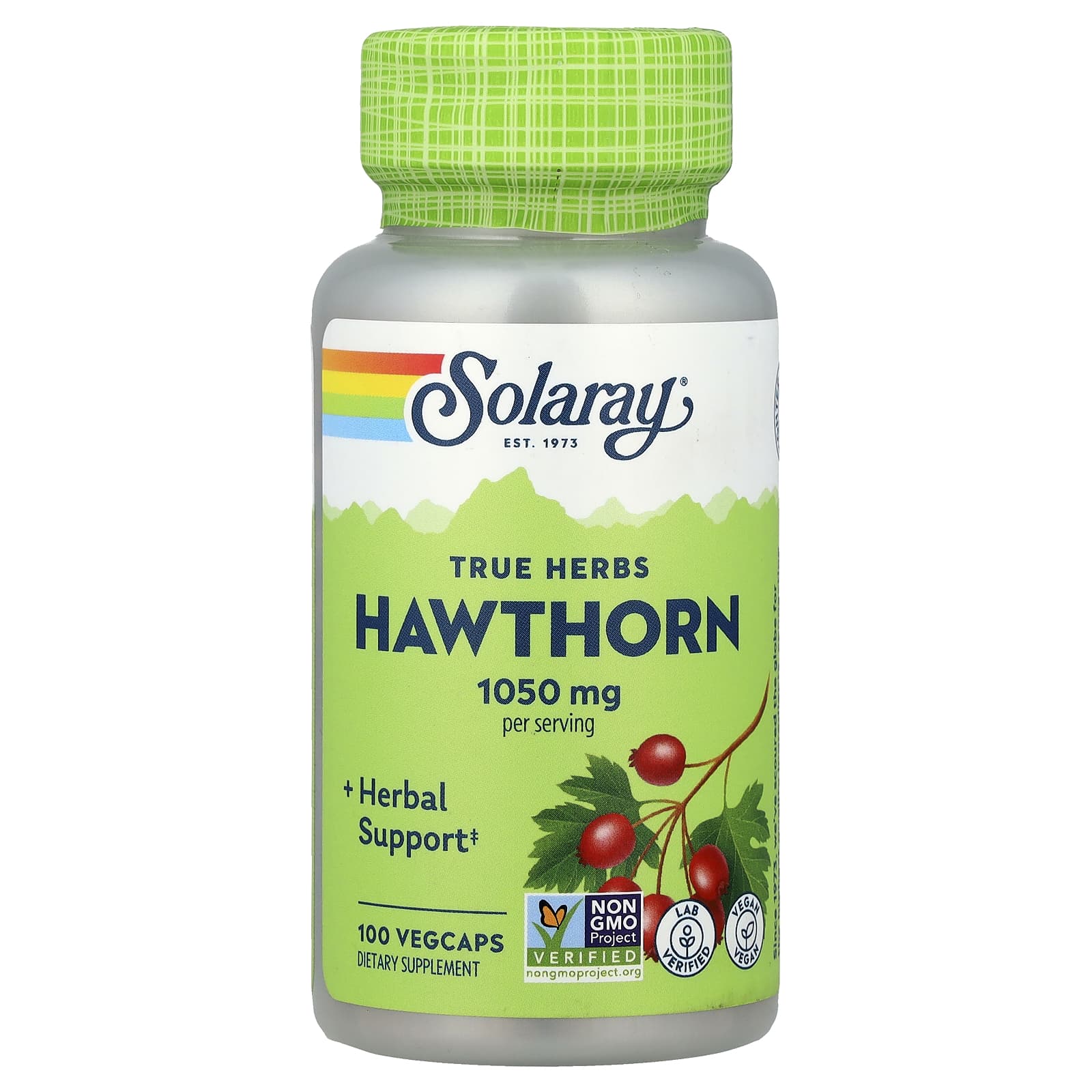 Solaray, True Herbs, Hawthorn, 100 VegCaps (525 mg per Capsule) - Image 1