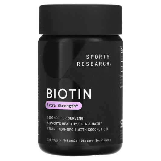 Sports Research, Biotin, Extra Strength, 5,000 mcg, 120 Veggie Softgels - Image 1