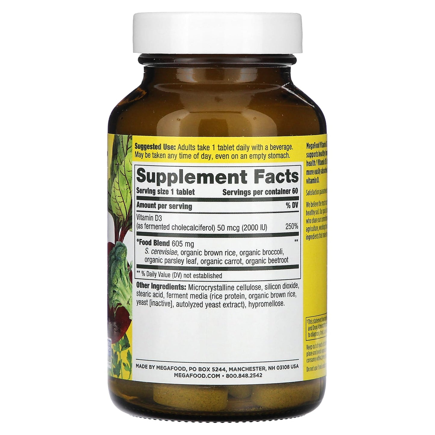MegaFood, Vitamin D3, 50 mcg (2,000 IU), 60 Tablets - Image 2
