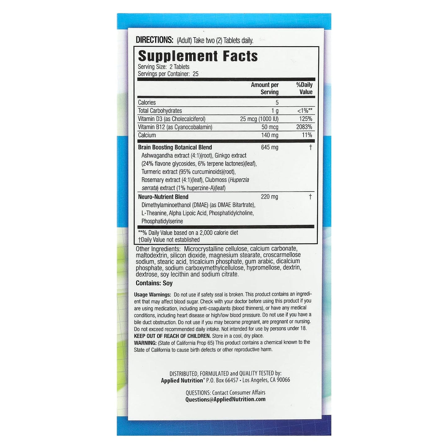 Applied Nutrition Brain Focus Formula - 50 Tablets for Enhanced Cognitive Health - Image 2