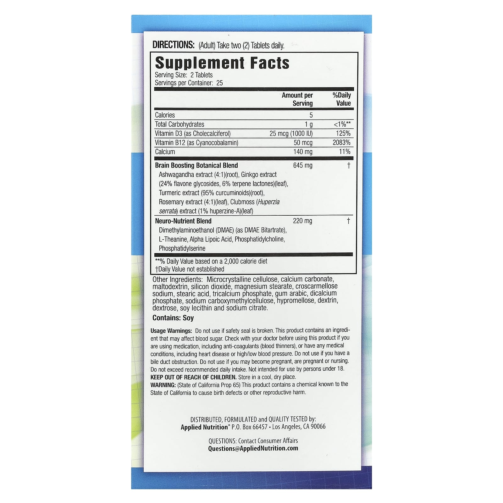 Applied Nutrition Brain Focus Formula - 50 Tablets for Enhanced Cognitive Health - Image 2