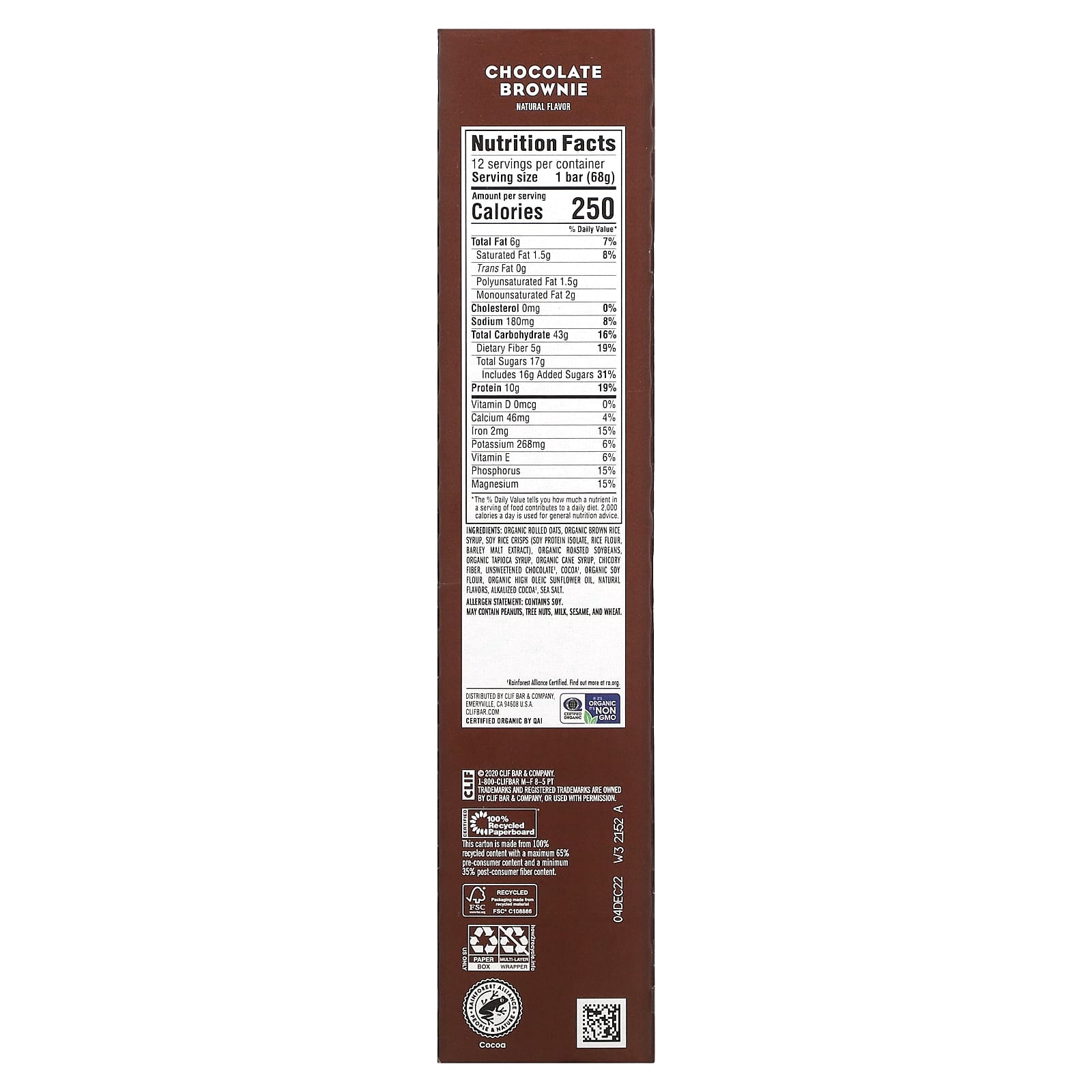 Chocolate Brownie Energy Bars by Clif Bar, 12 Bars, 2.40 oz (68 g) Each - Image 2