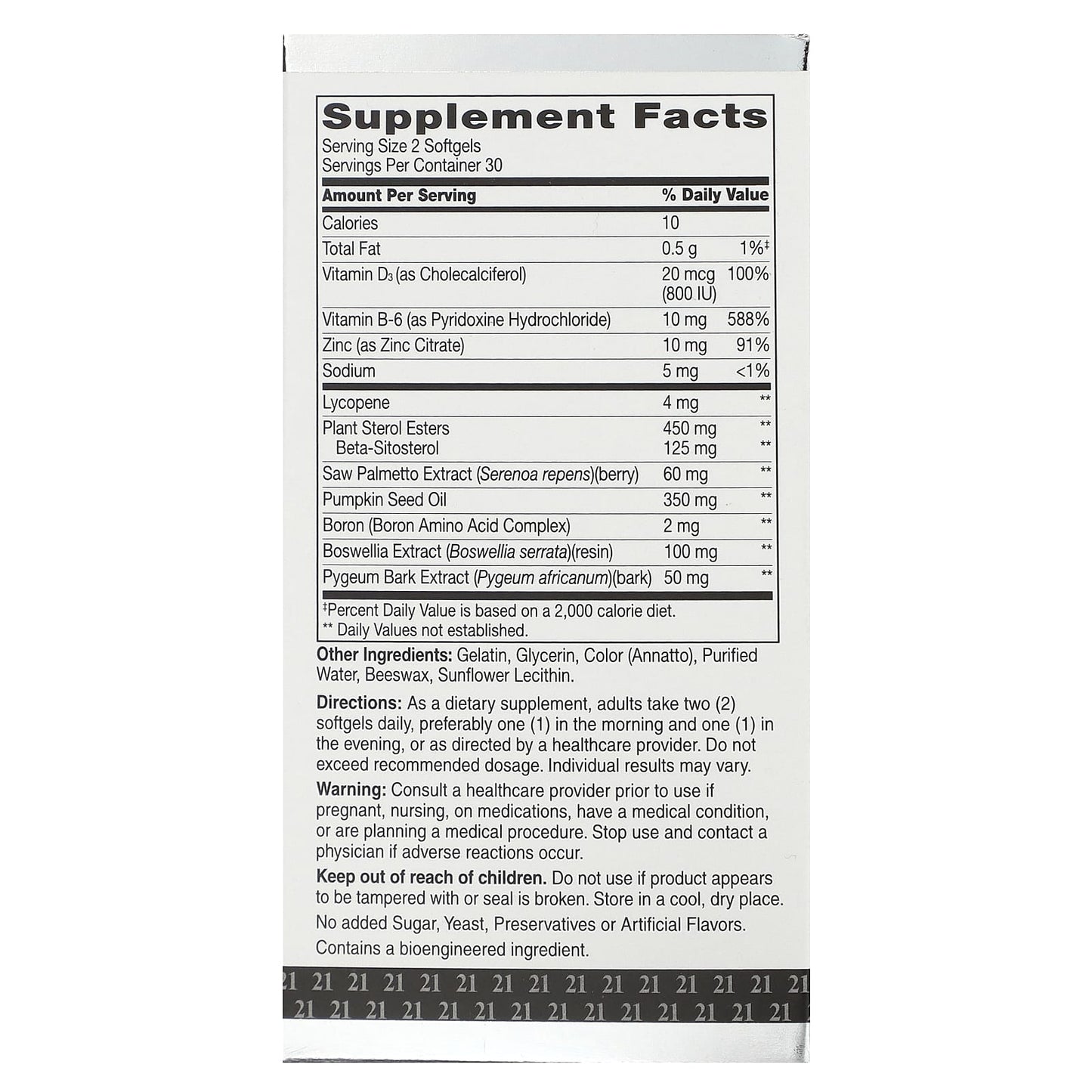 Prostate Health Support with Beta-Sitosterol, 60 Softgels - Image 2