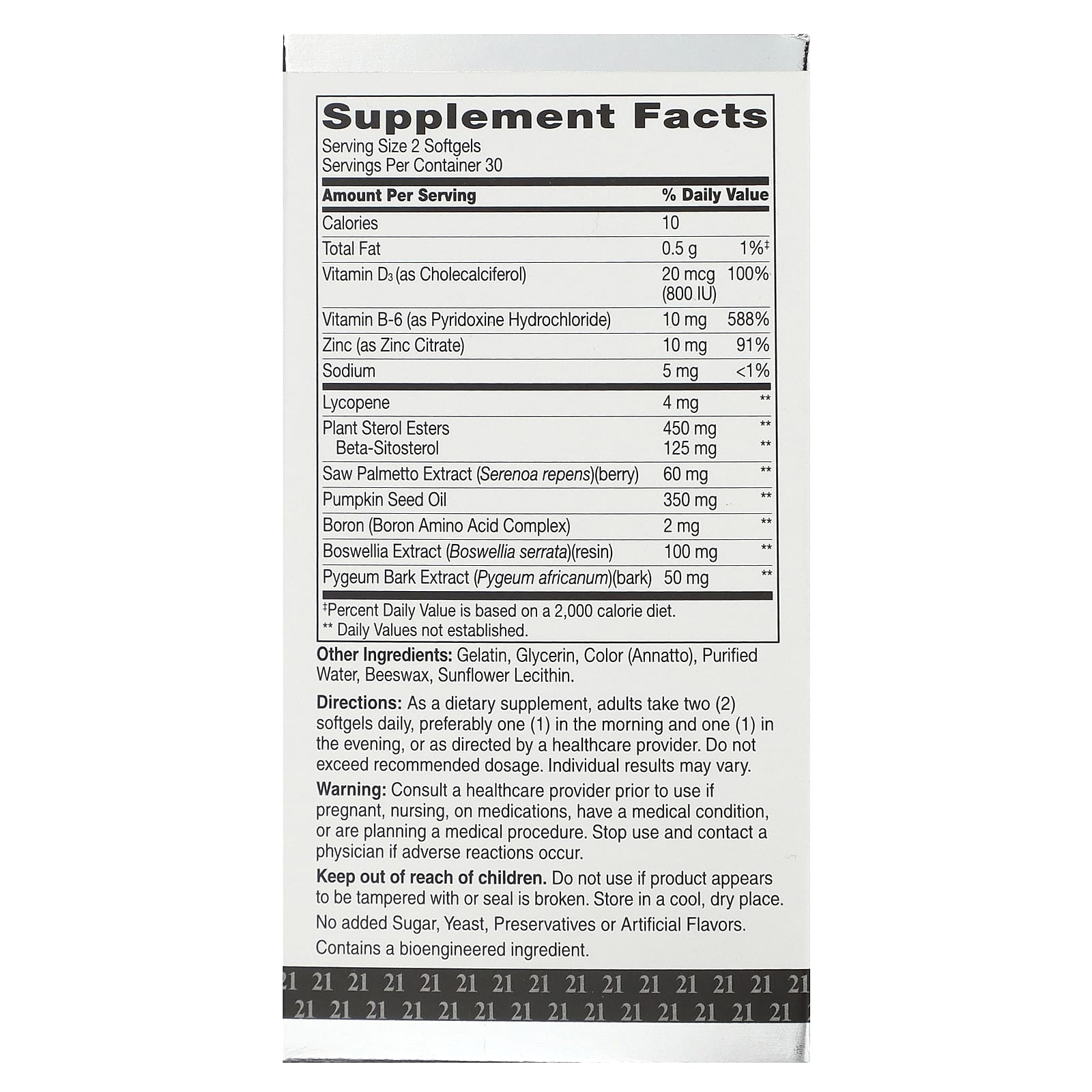 Prostate Health Support with Beta-Sitosterol, 60 Softgels - Image 2