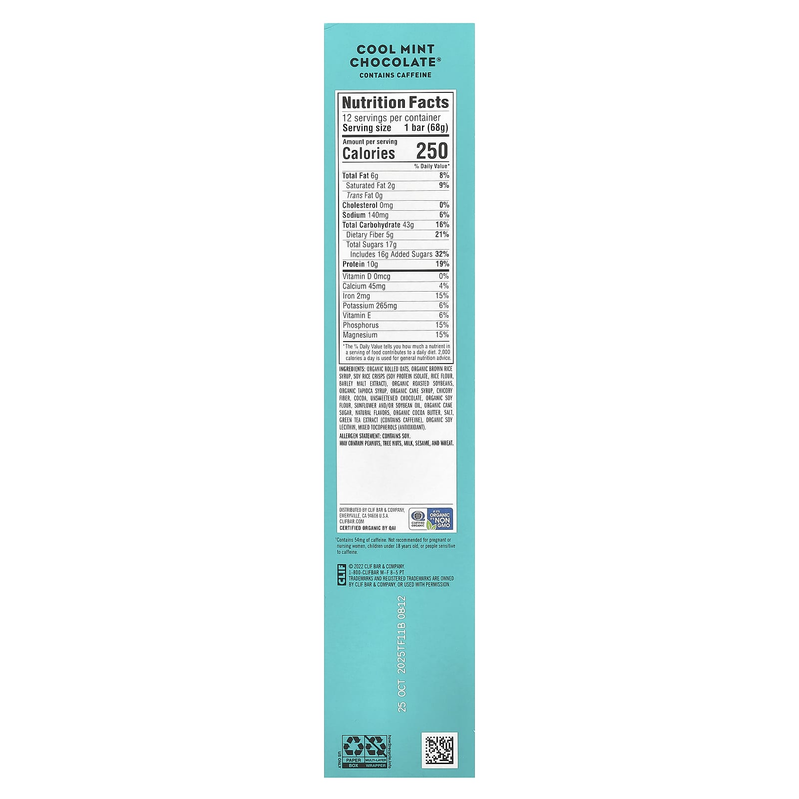 Cool Mint Chocolate Clif Bars - 12 Pack Energy Bars - Image 2