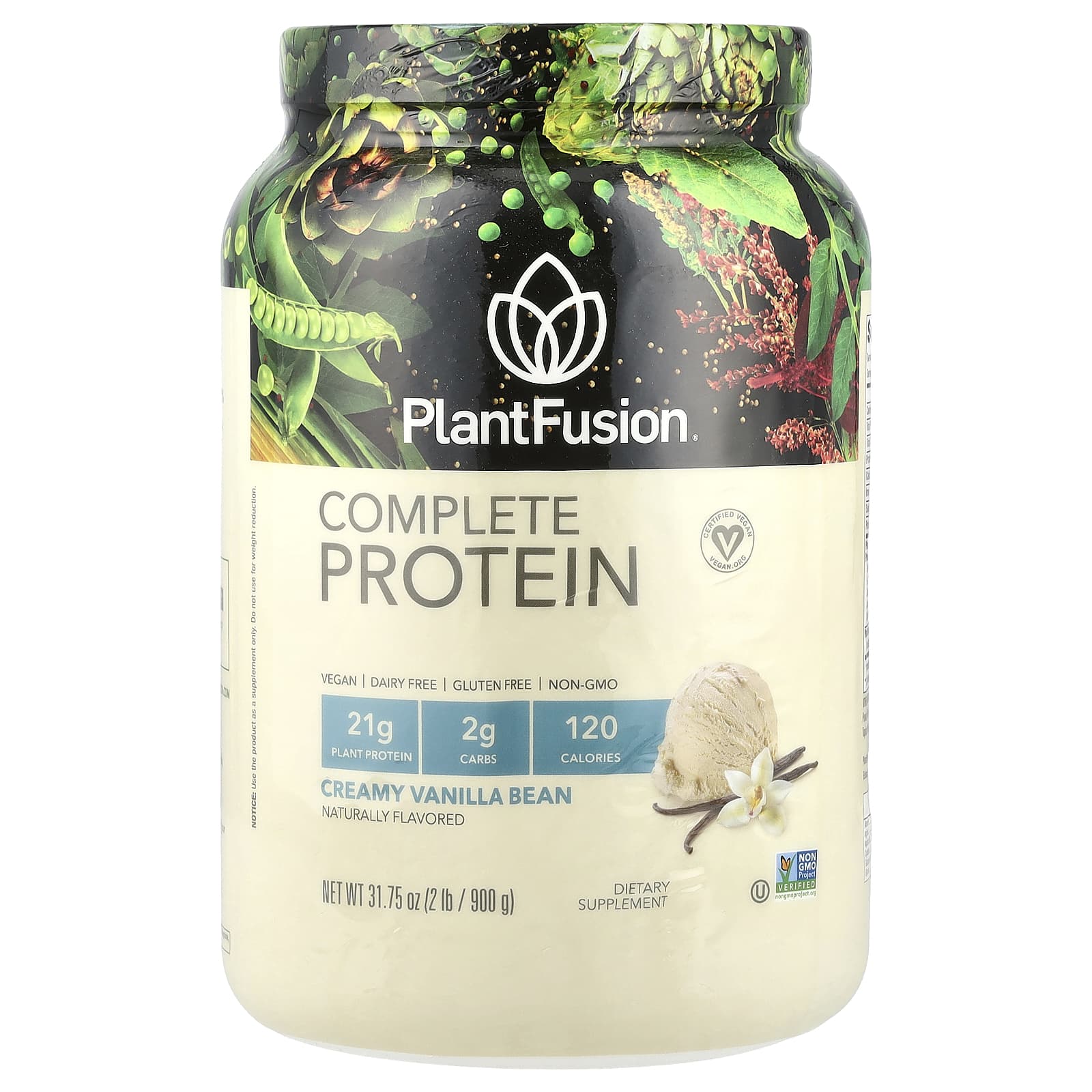 PlantFusion, Complete Protein, Creamy Vanilla Bean, 2 lb (900 g) - Image 1