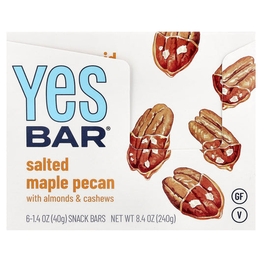 Yes Bar, Snack Bars, Salted Maple Pecan, 6 Bars, 1.4 oz (40 g) Each - Image 1