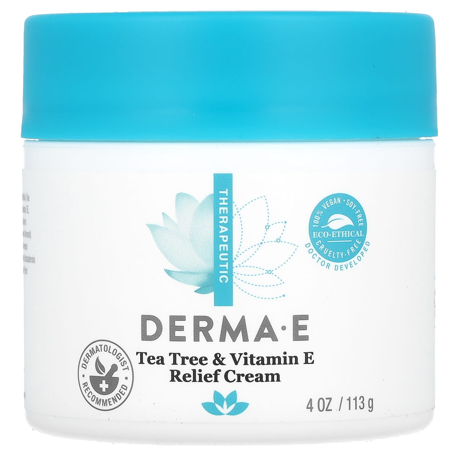 Derma E Tea Tree & Vitamin E Relief Cream, 4 oz - Soothing Skin Cream - Image 1